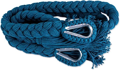 Miniatura 6 de NOVICA Hamaca maya de algodón azul turquesa 1001 Summer Nights de México 'Caribbean Blue Cascade'