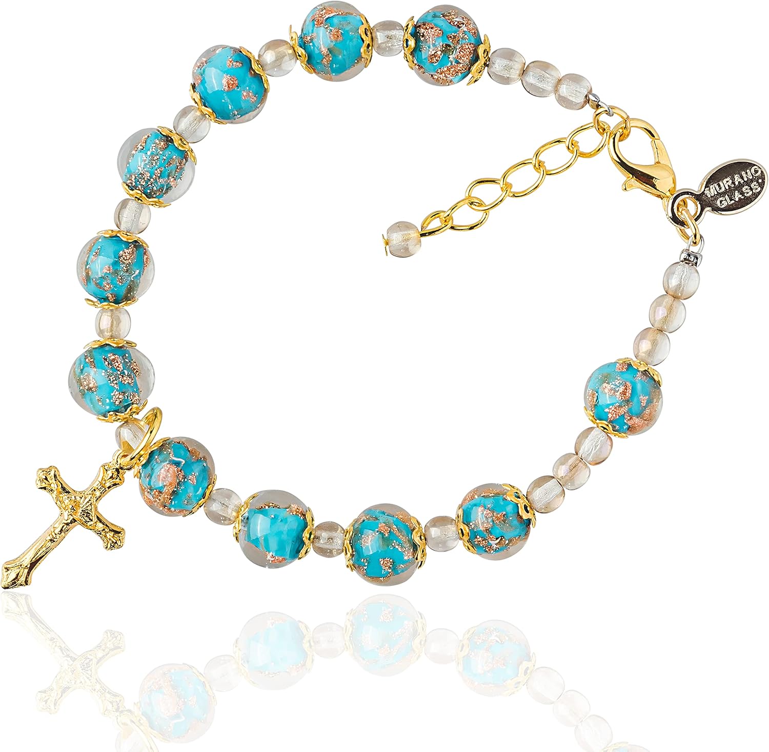 Handmade Murano Glass Rosary Bracelet - Aventurine Glass Beads - Hand Blown Glass