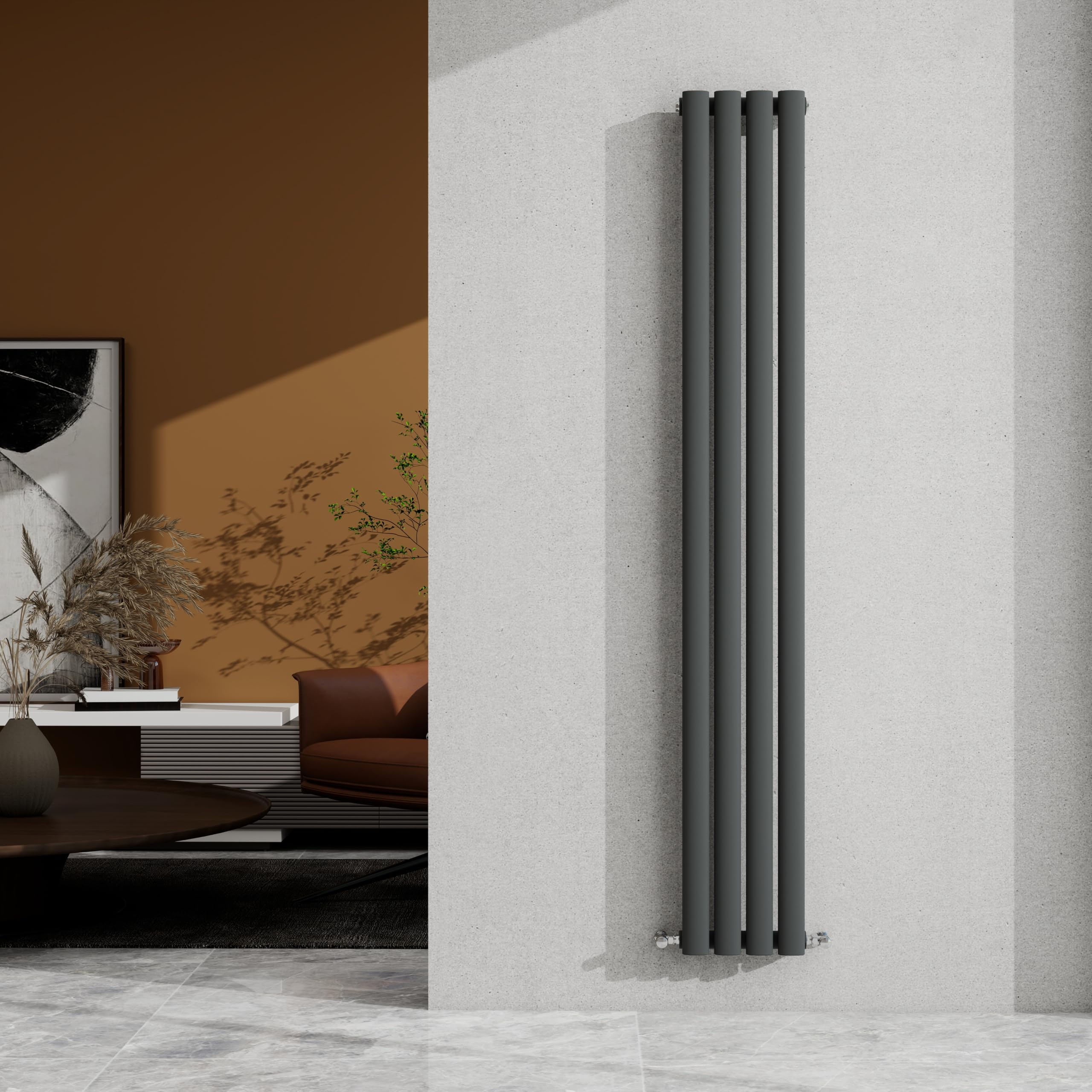 1600×236mm Anthracite Single Oval Column Radiator Vertical 1533 BTU