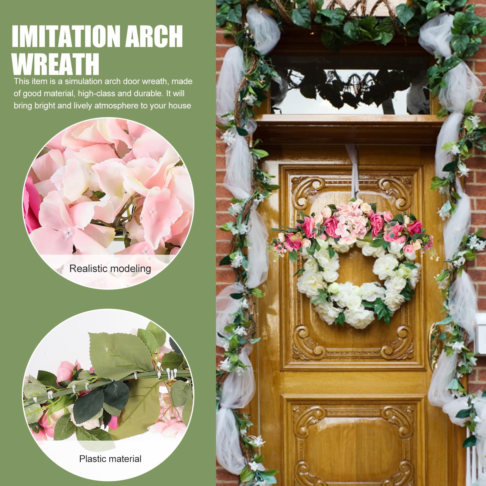 Künstlicher Seidenstoff Langlebig aus Bruchsicher Kunststoff und Hausblumenbogen mit Rosa Rosenornament Dekoration für Hochzeit und Feier