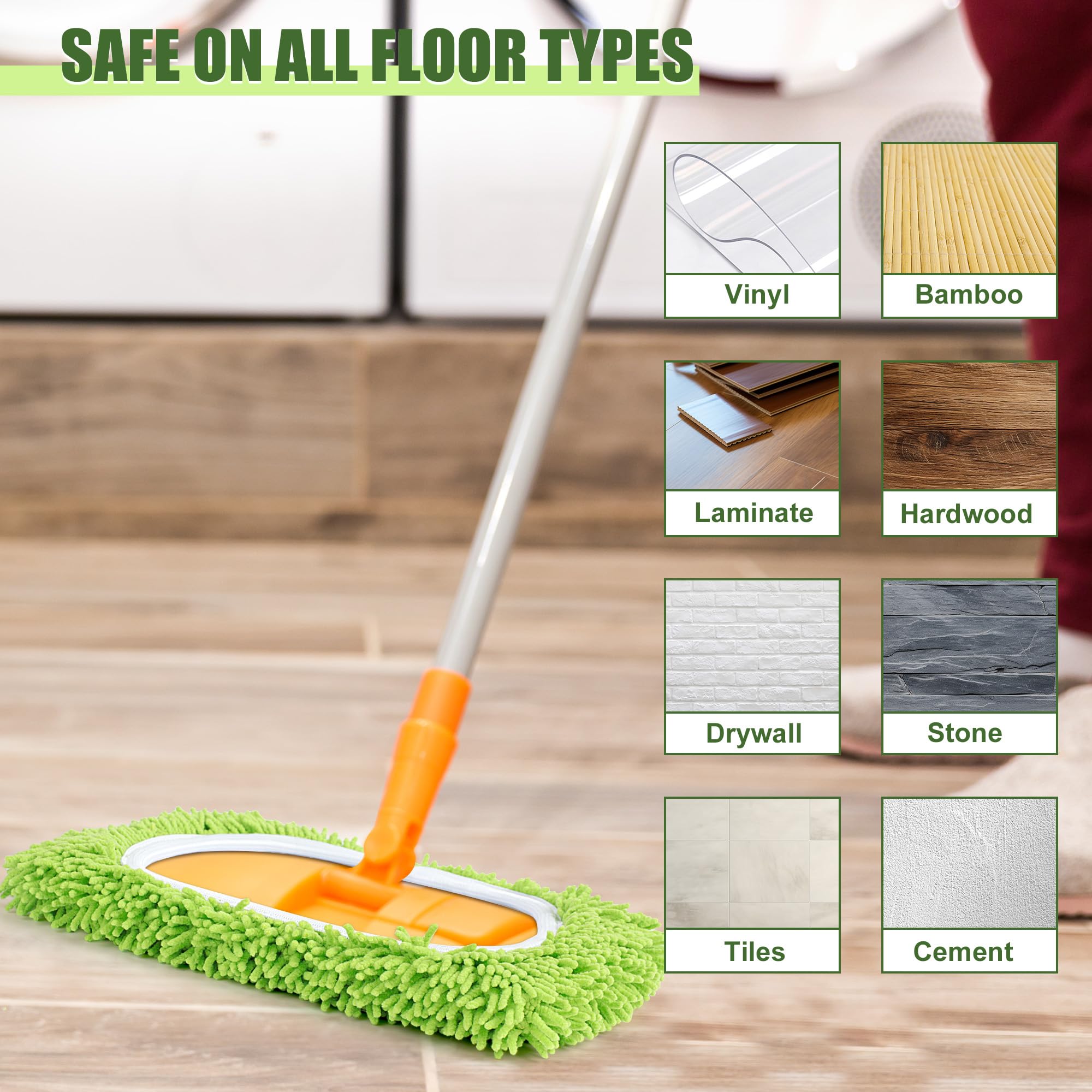 AiQInu 2 sztuki wielokrotnego użytku łapacz kurzu do Swiffer Sweeper, ściereczki do mopa, ściereczki do mopa wielokrotnego użytku - zielony