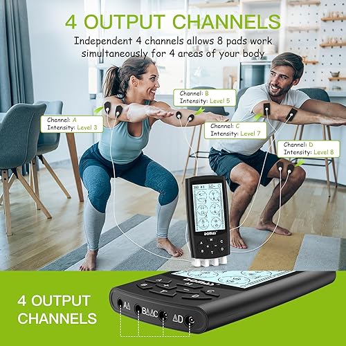 Miniatura 7 de DOMAS Unidad TENS con 4 salidas de canal, unidad TENS EMS estimulador muscular para aliviar el dolor de espalda, dispositivo portátil y recargable