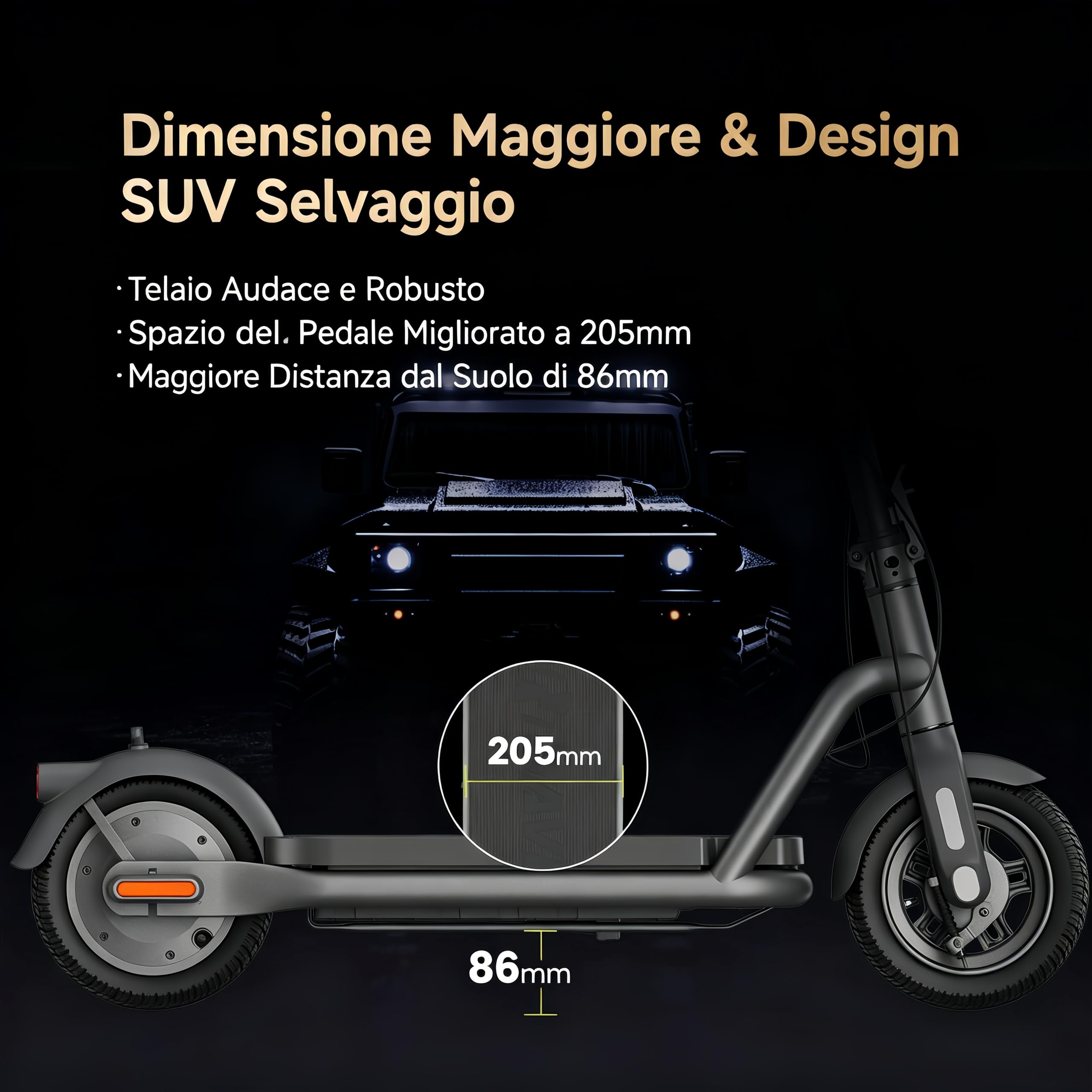 NAVEE N65i Monopattino Elettrico, Autonomia 65km, 3 Modalità di Guida, Pneumatici Tubeless 10,5", Pieghevole, IPX5, 24% Pendenza