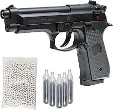 Humarex Beretta 92 Co2 Airsoft Pistol, Complete Bundle: Gun with Balls, 5 Co2 Canisters, 1000 6 mm Balls – Airsoft, Airsoft Guns, Black, 0.9 joules
