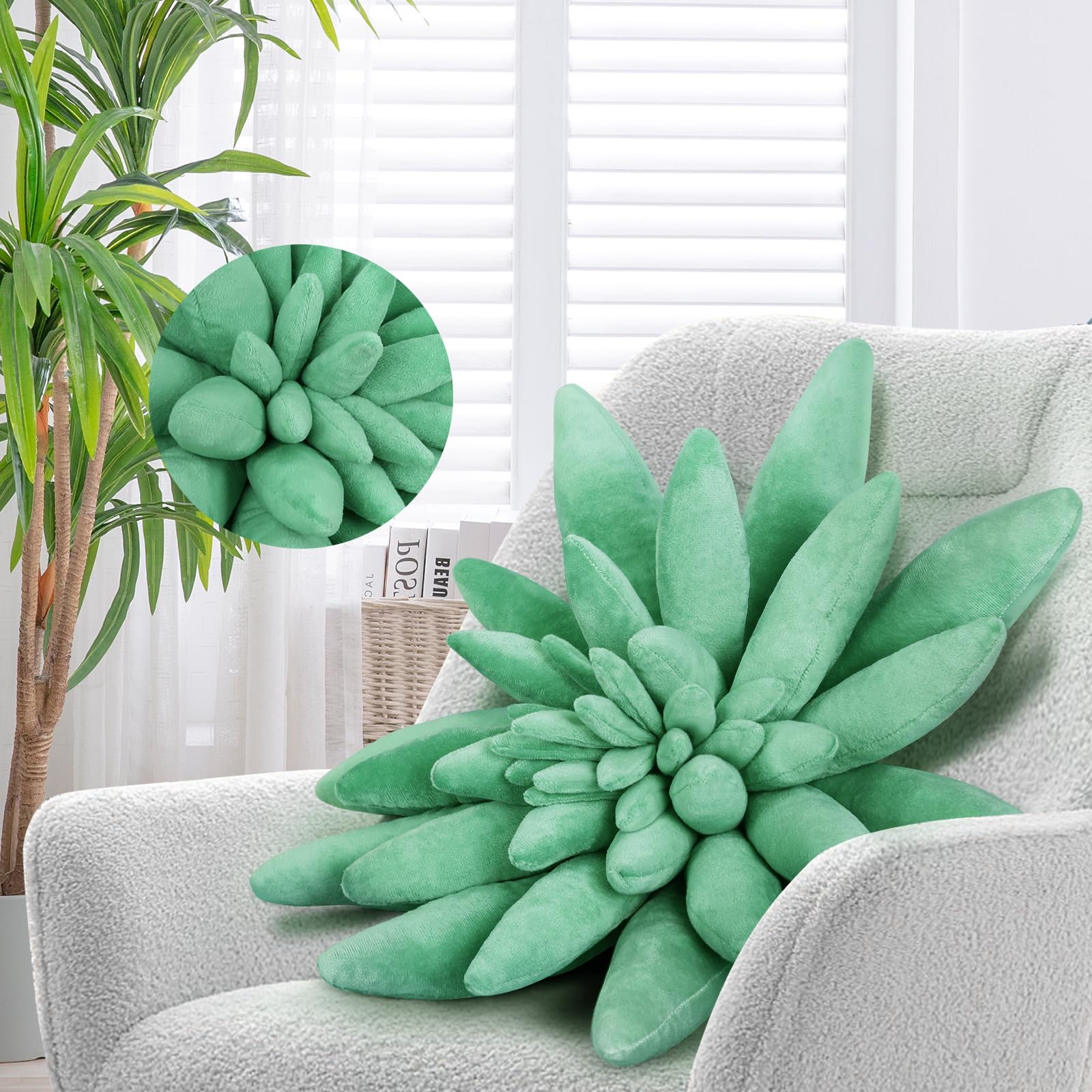 OtGalk Almohadas de suculentas, almohada decorativa de felpa cosida a mano, cojín de felpa 3D, almohada con forma de plantas, para dormitorio y decoración del hogar, 55 cm