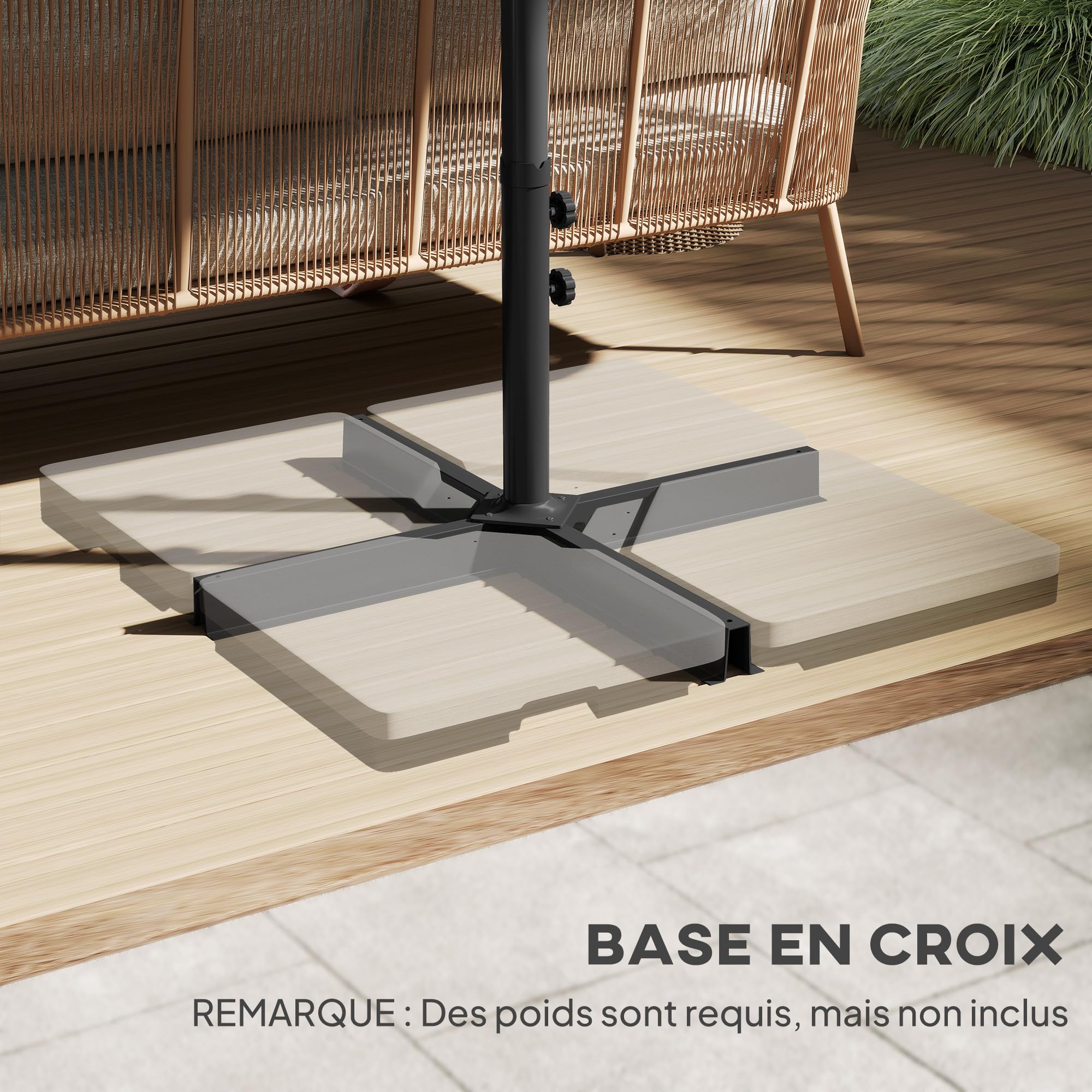 Outsunny Parasol de jardin XXL avec pied en croix parasol grande taille 4,6L x 2,7l x 2,4H cm ouverture fermeture manivelle acier polyester haute densité gris