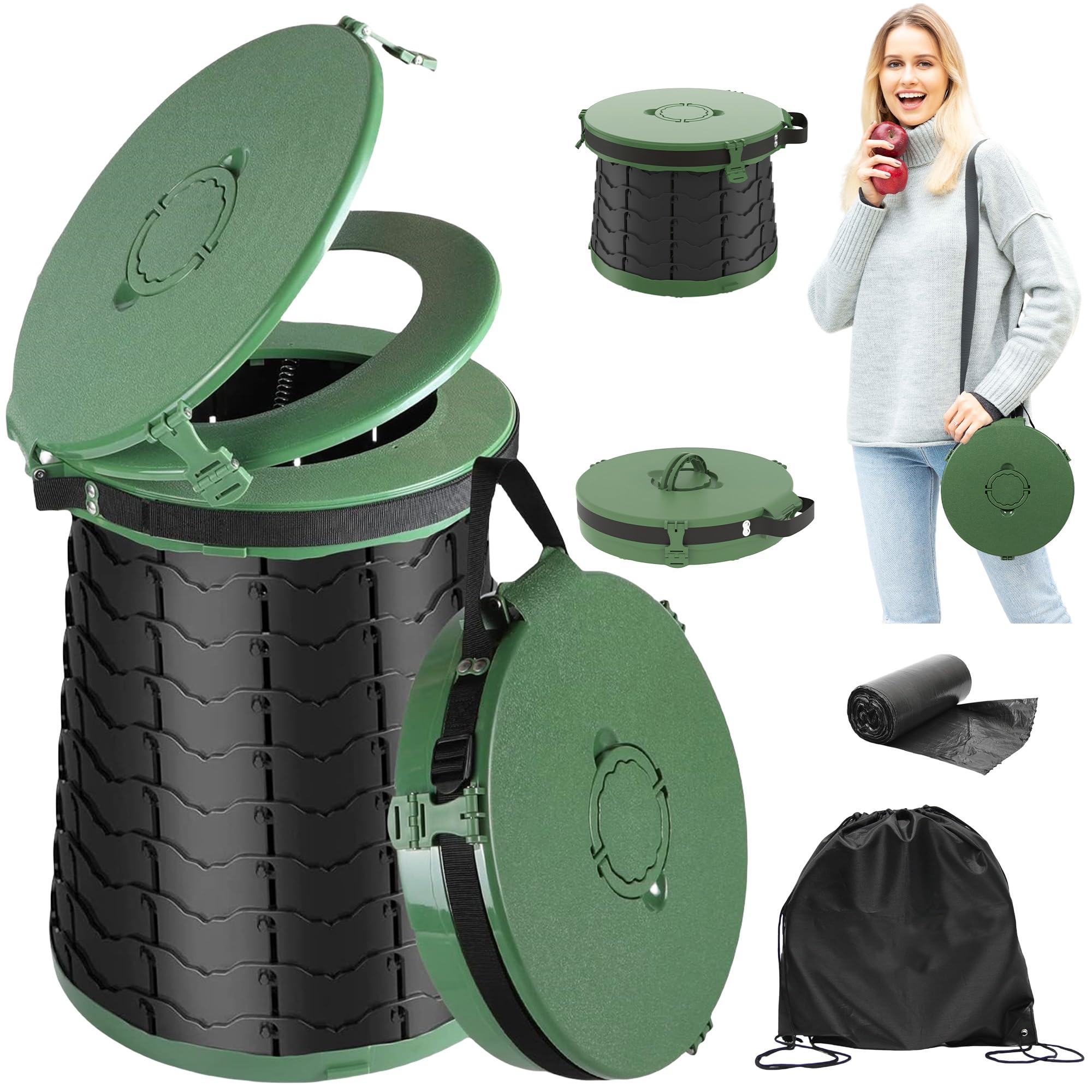 ALEVMOOM XXL Portable Toilets for Adults,Capacity 880lbs,19.7" H Adjustable Camping Toilet with Toilet Bags,Foldable Porta Potty for Camping, Hiking,Campervan,Travel,Car — image 1