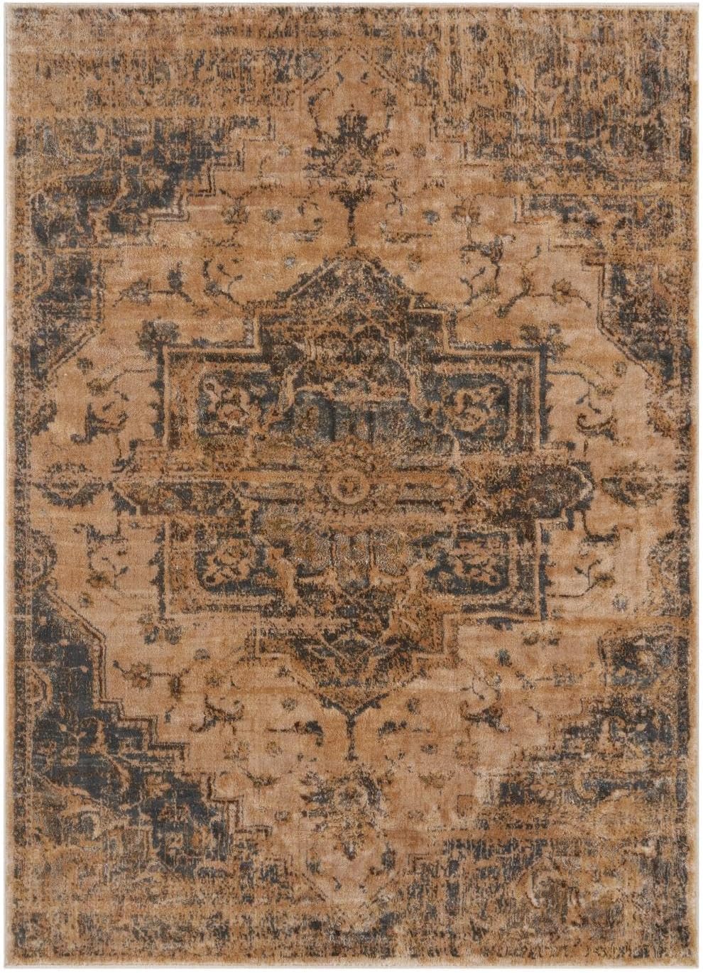 Silver 6' x 9' Oriental Easy Care Synthetic Area Rug
