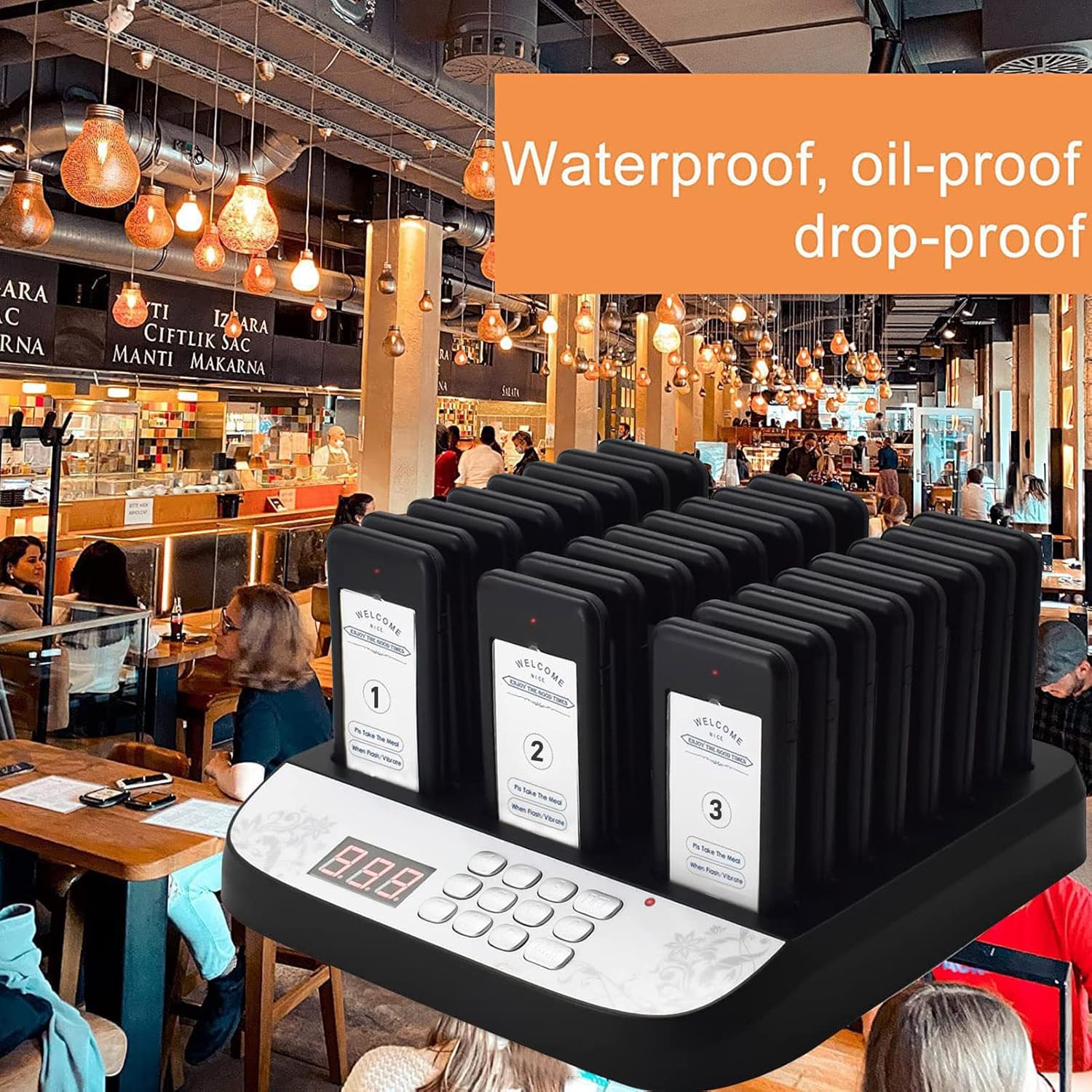 Restaurant Pager System 24 Buzzers Social Distancing Buzzer Wireless Calling Guest Waitin with Vibration, Flashing and Buzzer for Restaurant Food Truck Hospital Clinic Church Cafe Shop