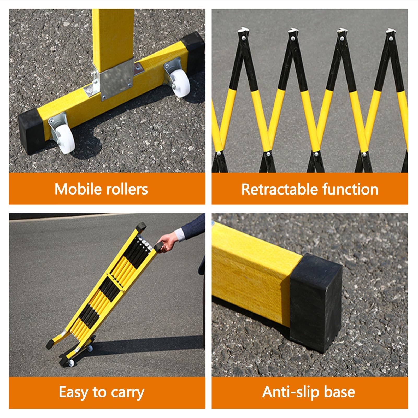 Valla de tráfico industrial extensible ajustable, portátil, segura para carretera, con ruedas, puerta de 30 x 4 pies, control de acceso de construcción roja y blanca