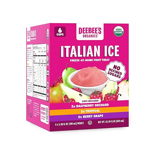 DeeBee's Organics Italian Ice Variety Pack, Spoonable Treat Bursting with Real Fruit, No Refined Sugar, No Artificial Flavors or Colors (Pack of 6)