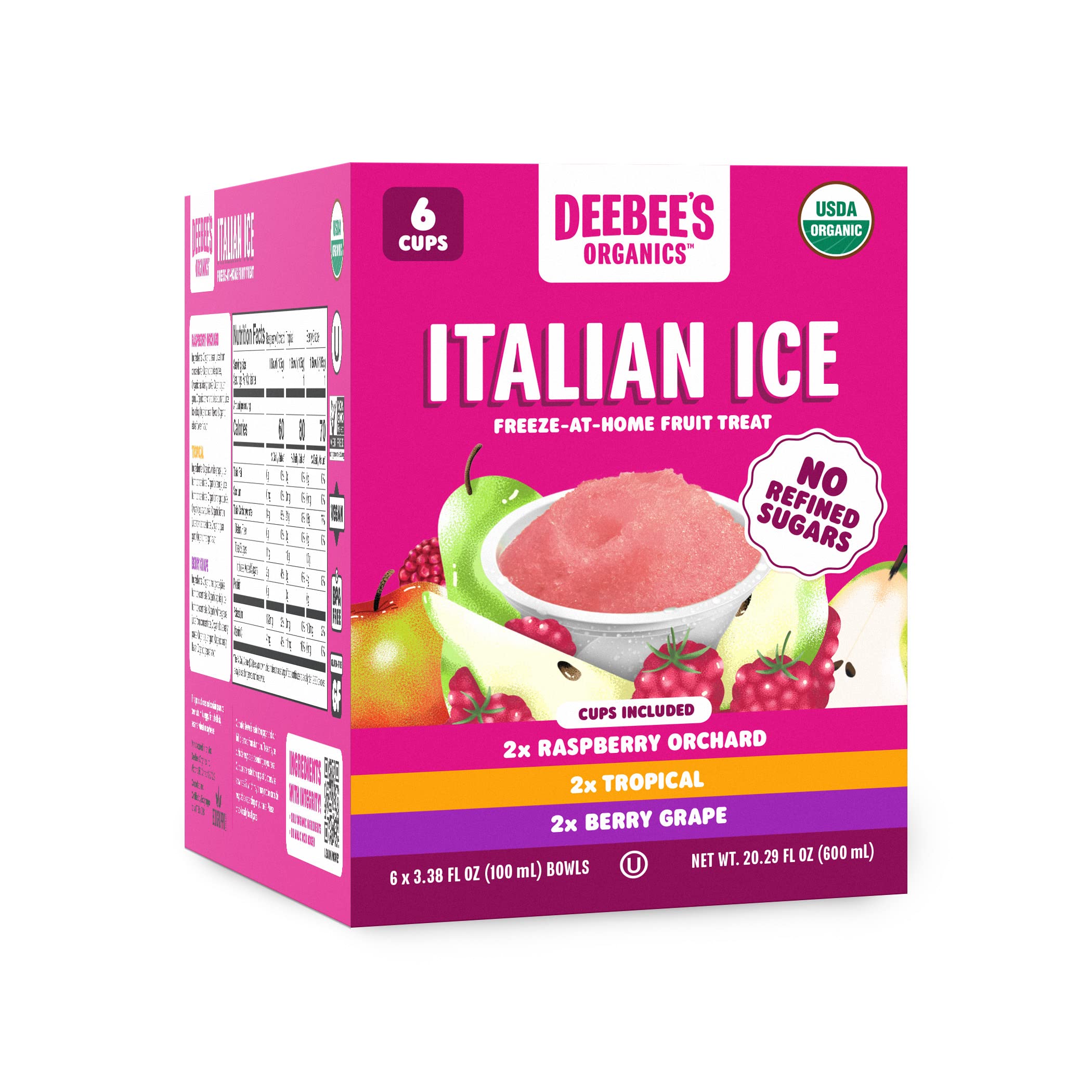 DeeBee's Organics Italian Ice Variety Pack, Spoonable Treat Bursting with Real Fruit, No Refined Sugar, No Artificial Flavors or Colors (Pack of 6)