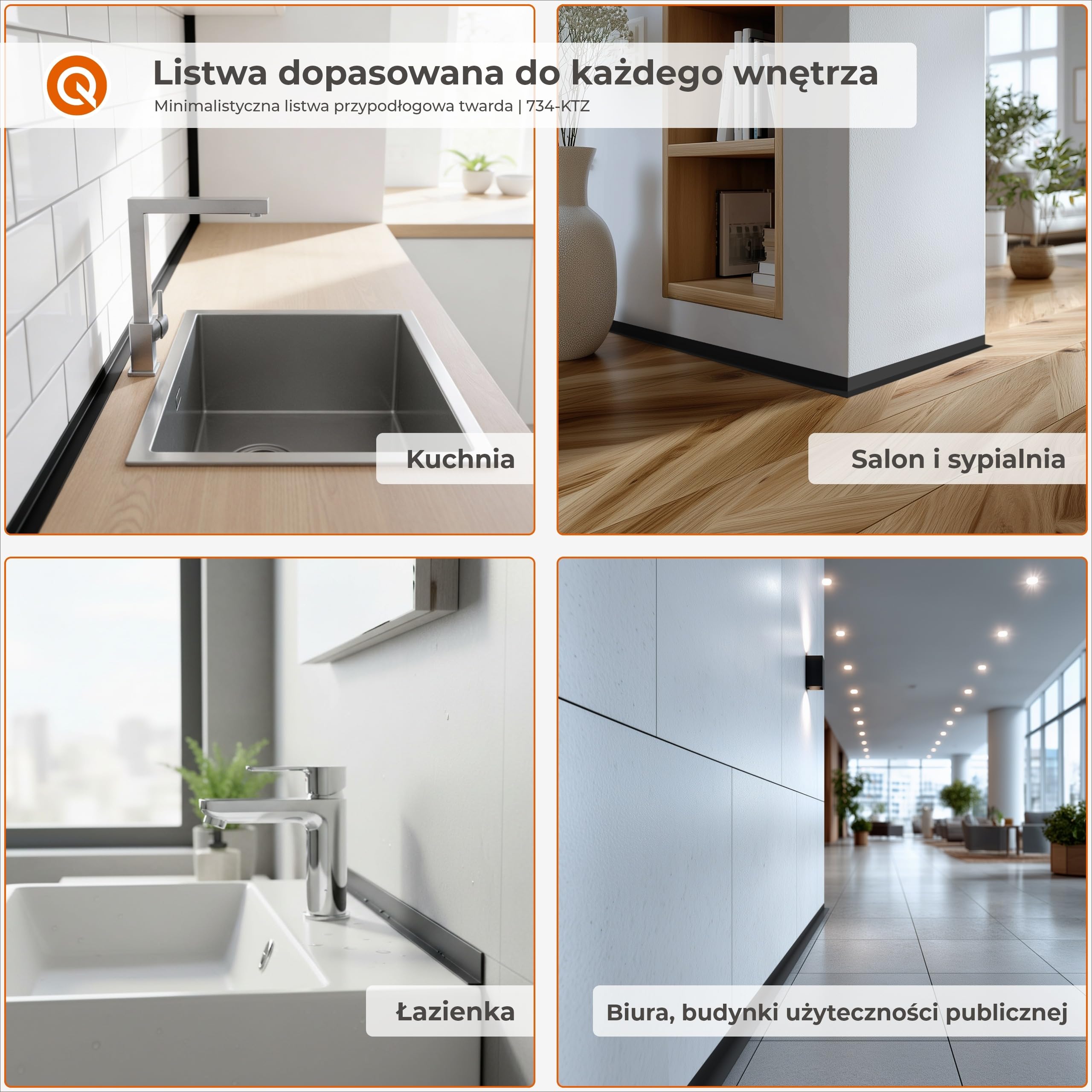 QUEST Kątownik twardy PVC 15x15 mm samoprzylepny, klejony po zewnętrznej stronie, ozdobny profil L kątowy, biały, 150 cm