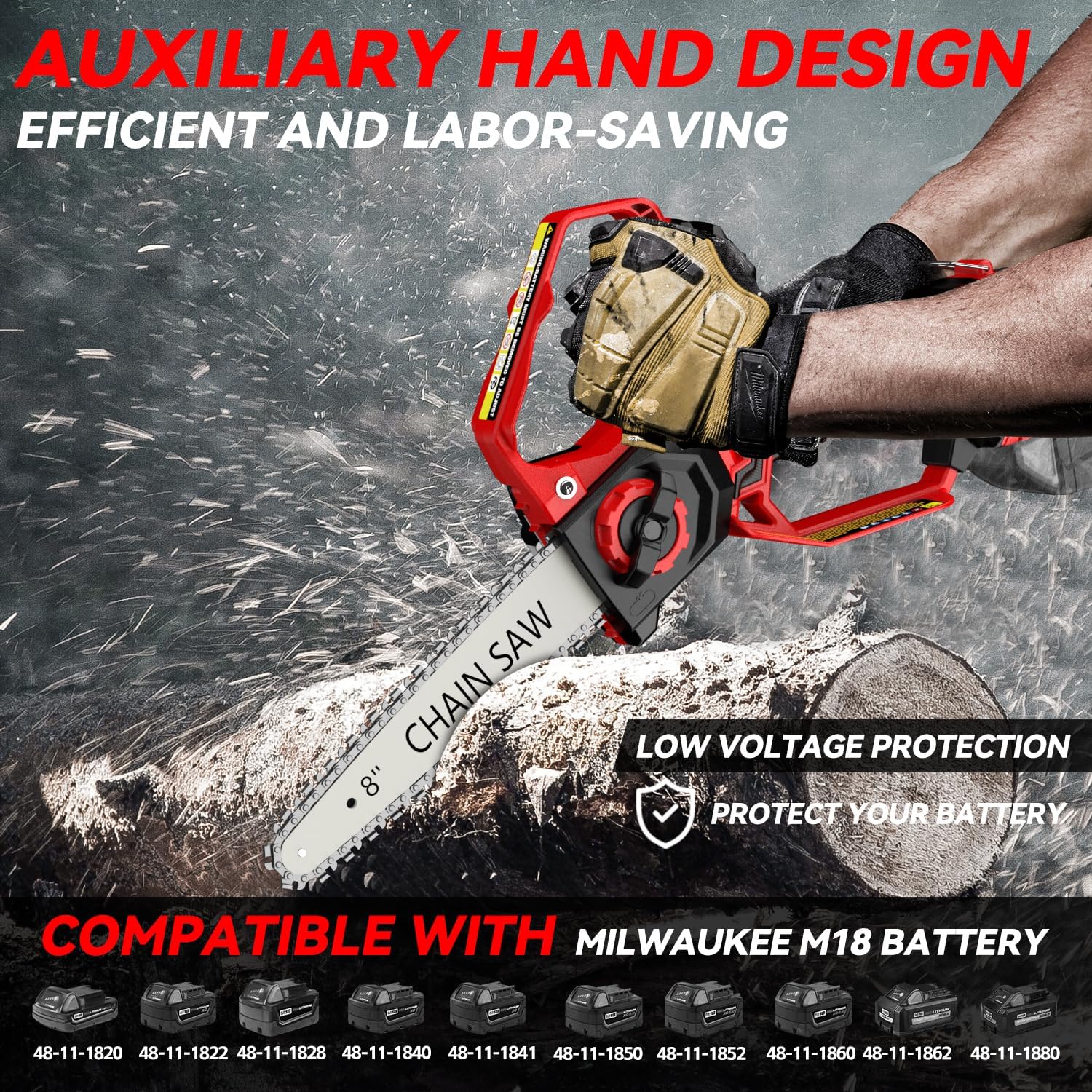 Mini Chainsaw for Miwaukee M18 Battery, 8-Inch and 6-Inch 2-IN-1 Cordless Electric Chain saw with Brushless Motor and Auto-Oiler, 800W Hand Mini Chainsaw for Tree Pruning Wood Cutting(No Battery)