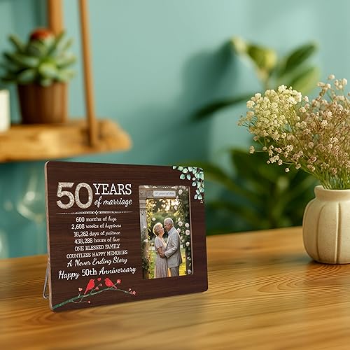 Miniatura 7 de DIMSEOIUS Marco de fotos de 50 aniversario, regalos para marido, esposa, parejas, marco de boda de 50 años, se adapta a fotos de 4 x 6 pulgadas