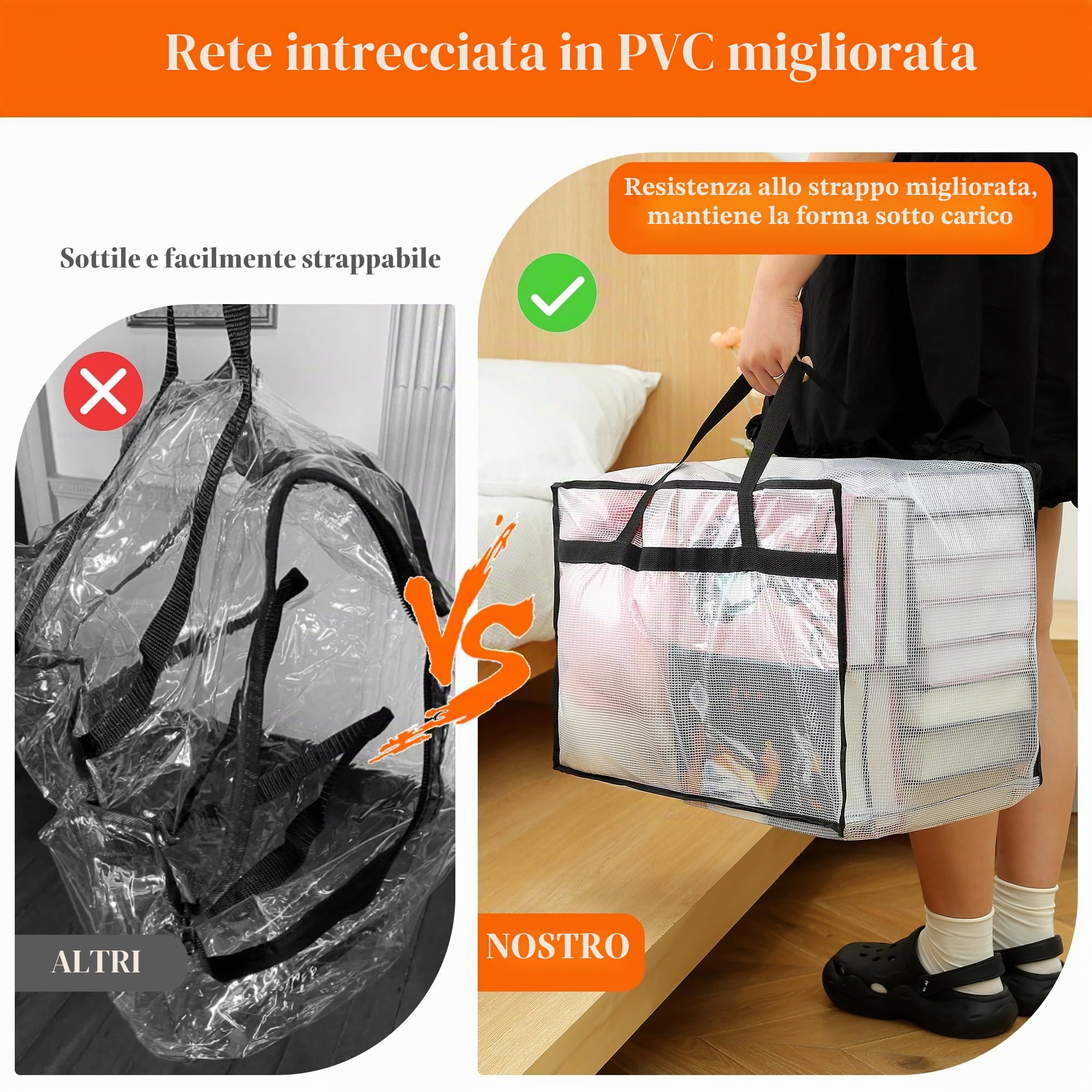 Vieshful Set di 3 Borse Trasparenti da 60L con Cerniera e Manici – Contenitori in Plastica per Vestiti, Coperte, Trapunte, Piumoni, Abiti Bambino, Biancheria e Articoli per il Trasloco