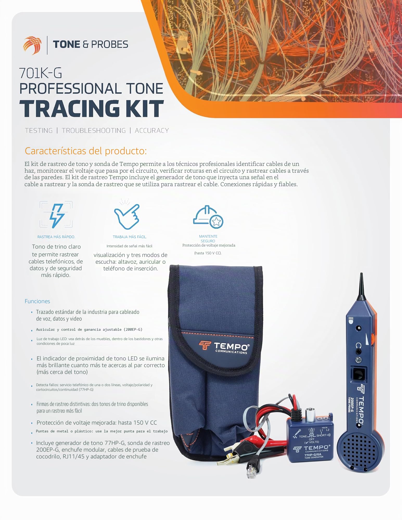 Tempo Communications 701K-G - Kit de sonda y generador de tonos - Kit profesional de trazado de cables (último modelo)