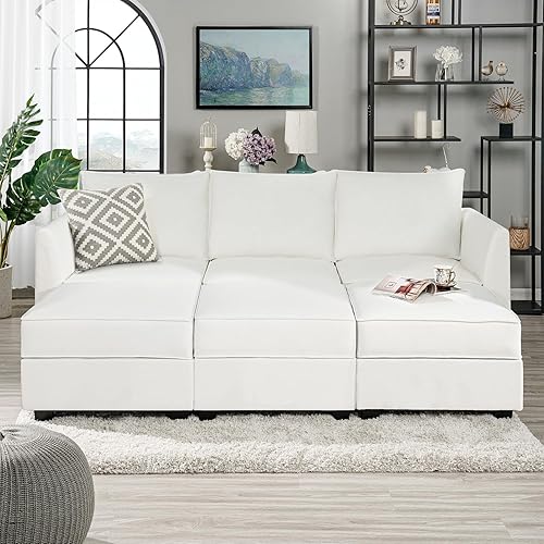 Miniatura 3 de Naomi Home Elizabeth - Sofá modular modular con lino otomano, sofá de 6 plazas con asiento de almacenamiento, sofá modular convertible para sala de