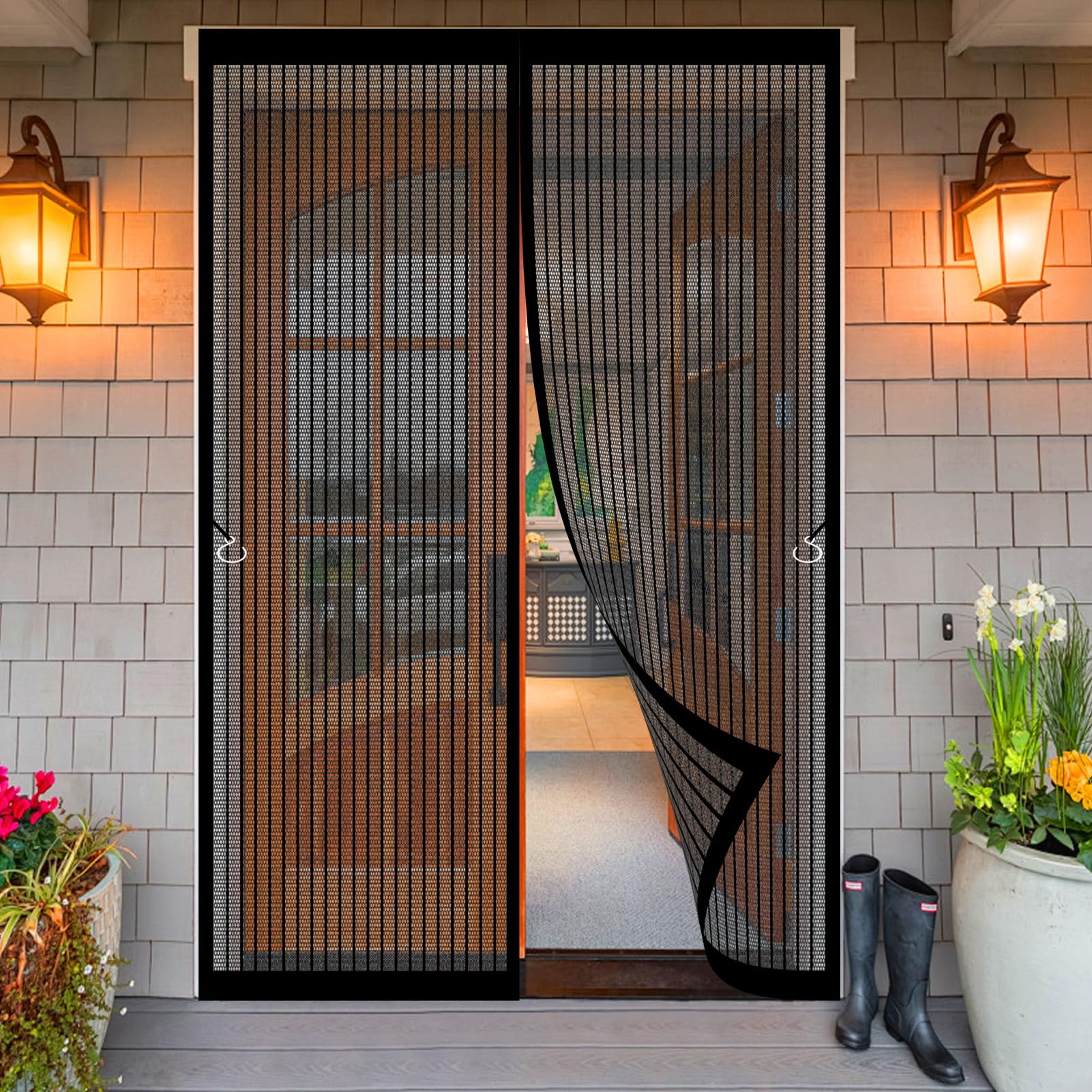 Baiyunfc Black Magnetic Fly Screen Door 130 X 216 Cm Fly Screen Door Keeping Bug Out Hands Free Automatically Closes Curtains For Kitchen, Terrace, Corridor,