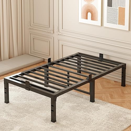 Miniatura 46 de FUIOBYVV Marco de cama King con plataforma de metal resistente de 14 pulgadas, soporte de cama tamaño King de hasta 3500 libras, no necesita somier,