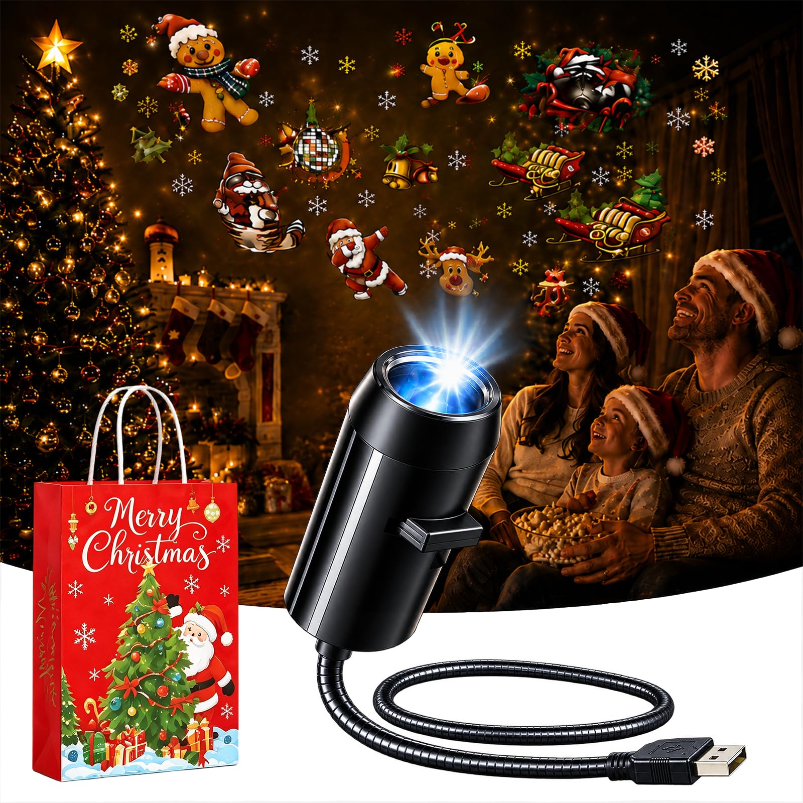 HD Christmas Scene Projector with 10 Festive Scenes, Plug and Play HD Christmas Projector, 5D Holographic Night Light Projector, No Wifi or App Needed, Auto Shut-Off，10pcs