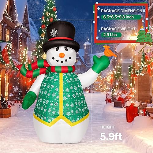 Vista 7 de VIVOHOME 6FT Christmas Inflatable Outdoor Decoration, Snowman in Vest, Navidad Blow Up Yard Decor with Built-in LED Light for Lawn, Garden, Party