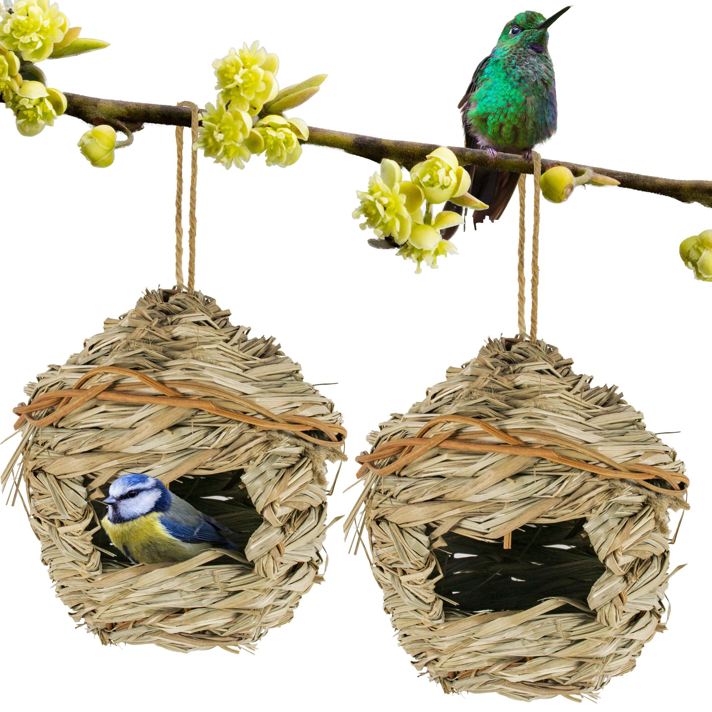 BESCH Pack 2 Nidos para Pájaros Pequeños de Hierba Natural 16x16x19cm Tejado Plano - Casita de Pajaro Colgante Exterior - Casa Pajaro Jardín — view 8
