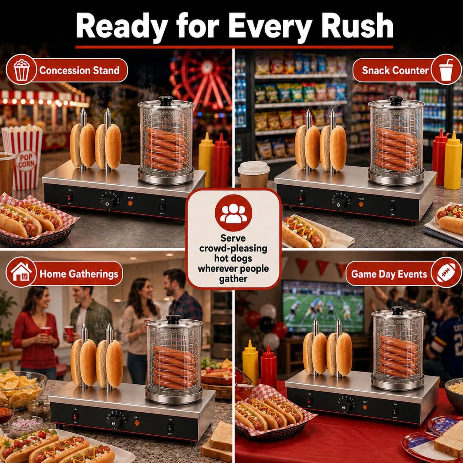 Macchina per cuocere a vapore e scaldapanini per hotdog commerciale, macchina da banco in acciaio inossidabile, 3-4 aste per tostapane e controllo della temperatura regolabile, macchina per 4 Sticks