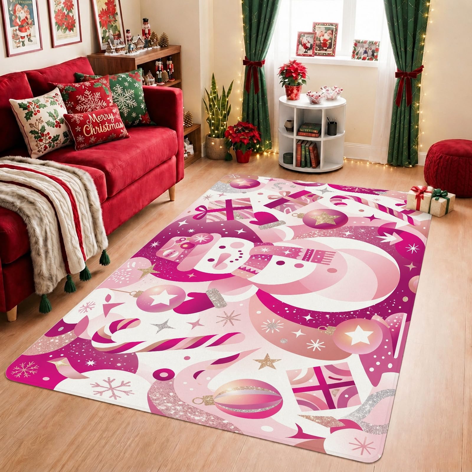Peach Snow Man Christmas Decor Area Tappeto 5' X 7'