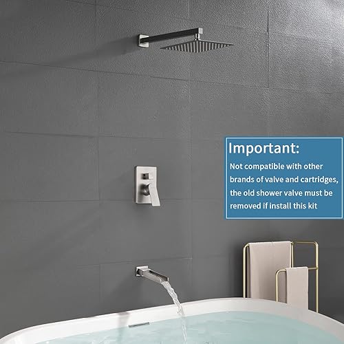 Miniatura 2 de Juego de grifo de ducha con boquilla de cascada, kit de molduras de ducha con válvula áspera en cascada, juego de grifos de ducha de montaje en