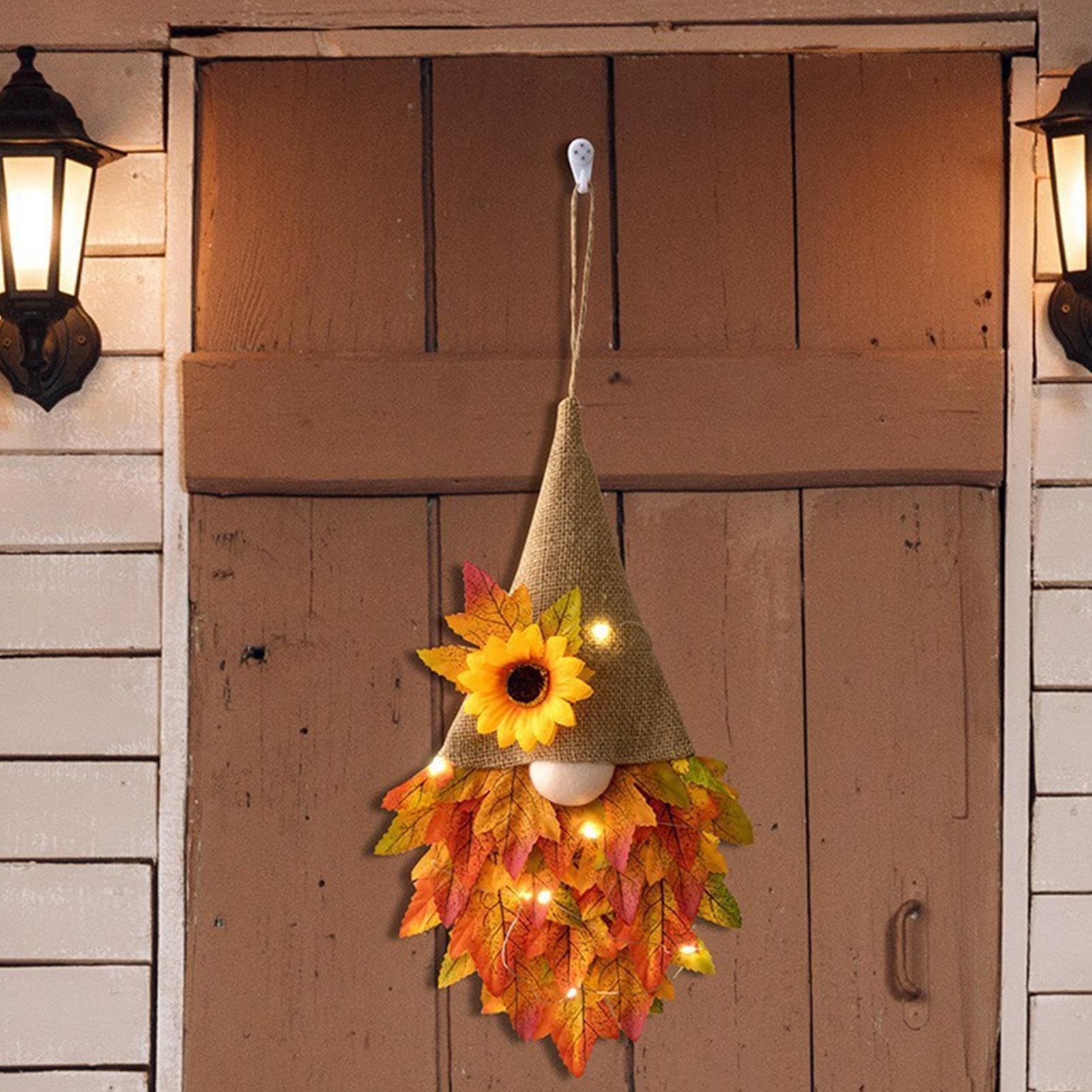 21 x 37 cm Wichtel Türkranz Herbst Mit Led Licht, Herbstkränze Für Haustür, Herbst Girlande Deko, Deko Girlande Für Außen Eingang Haus Wand Küche Erntedankfest