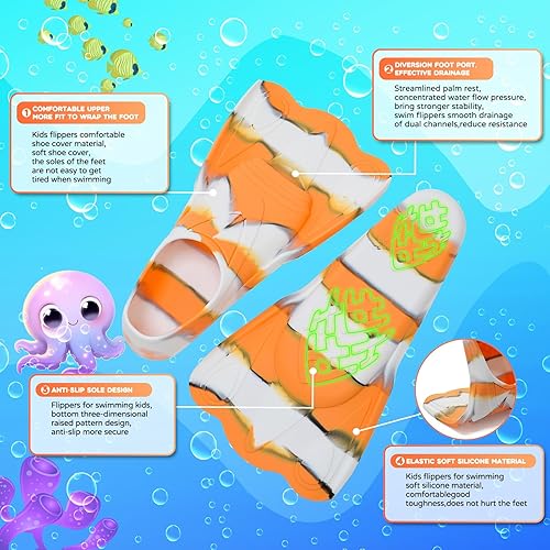 Miniatura 2 de Aletas de natación para niños, aletas de entrenamiento de natación, aletas cortas para jóvenes, piscina, esnórquel para niñas y niños principiantes