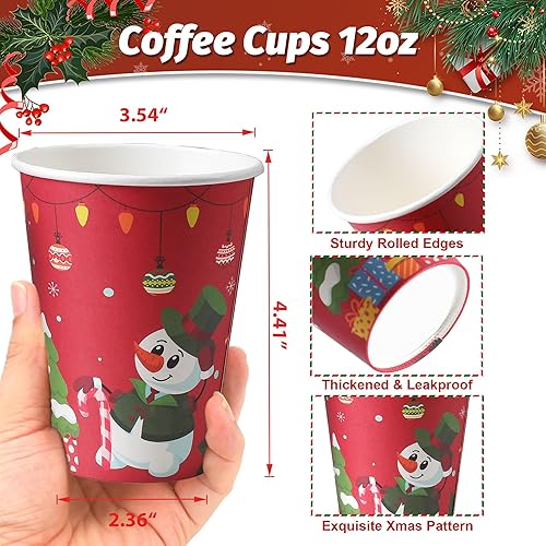 Miniatura 2 de Paquete de 100 tazas de café de Navidad de 12 onzas con tapas, tazas de café de papel desechables para bebidas calientes/frías, oficina, hogar