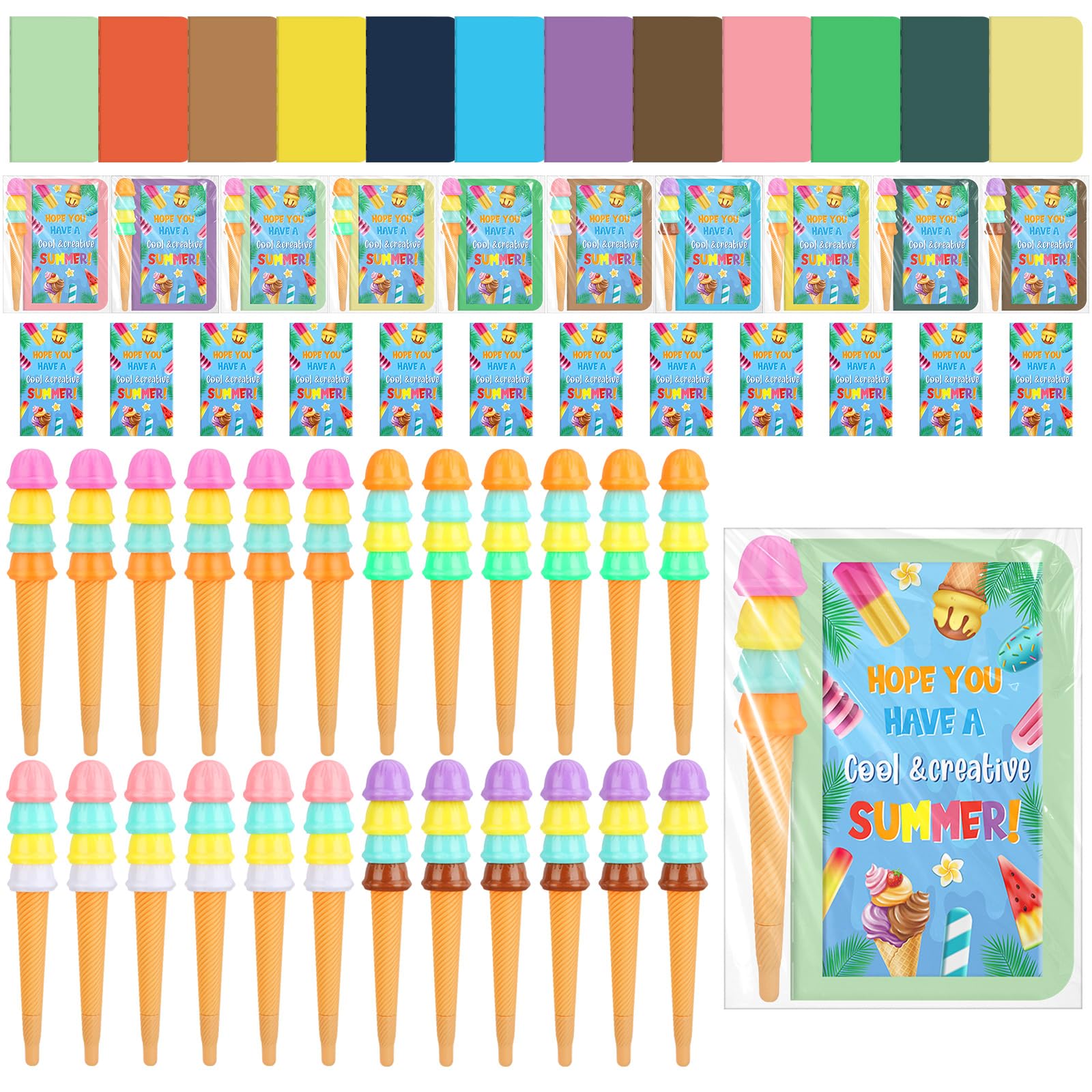 Photo 1 of Resurhang 72 Pcs End of Year Students Gift Last Day of School Summer Graduation Supplies Includes Ice Cream Pens Solid Color Notebook with Adhesive Bag for Summer School Graduation Classroom Exchanges