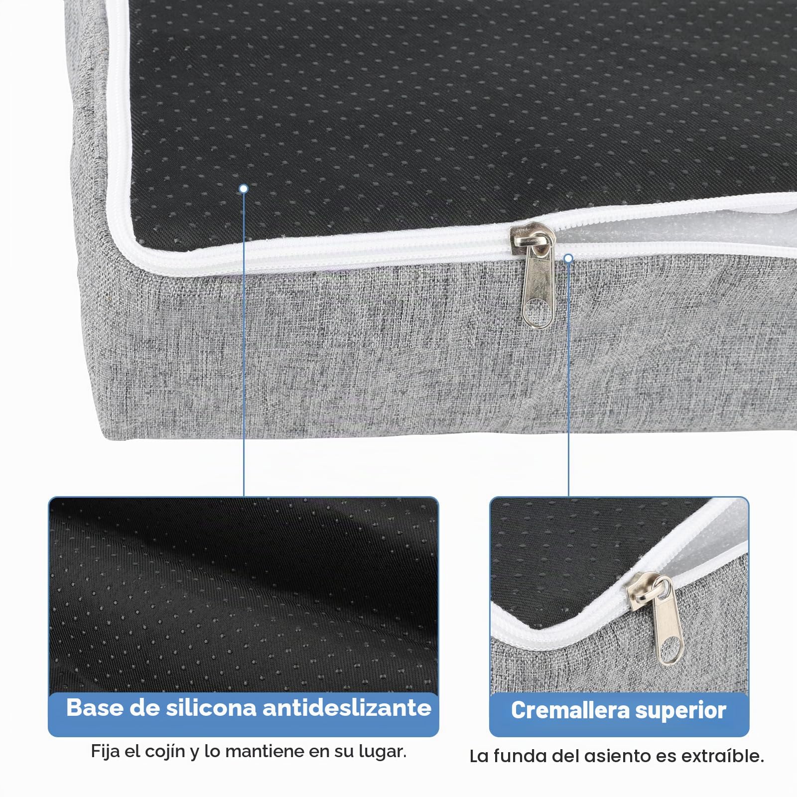 LIROPAU Juego de 2 cojines de asiento para silla, cojines de espuma viscoelástica de doble capa, cojín elevador, cojín grueso para tumbonas, sofás, sillones, extraíbles, 50 x 50 x 12,7 cm, gris