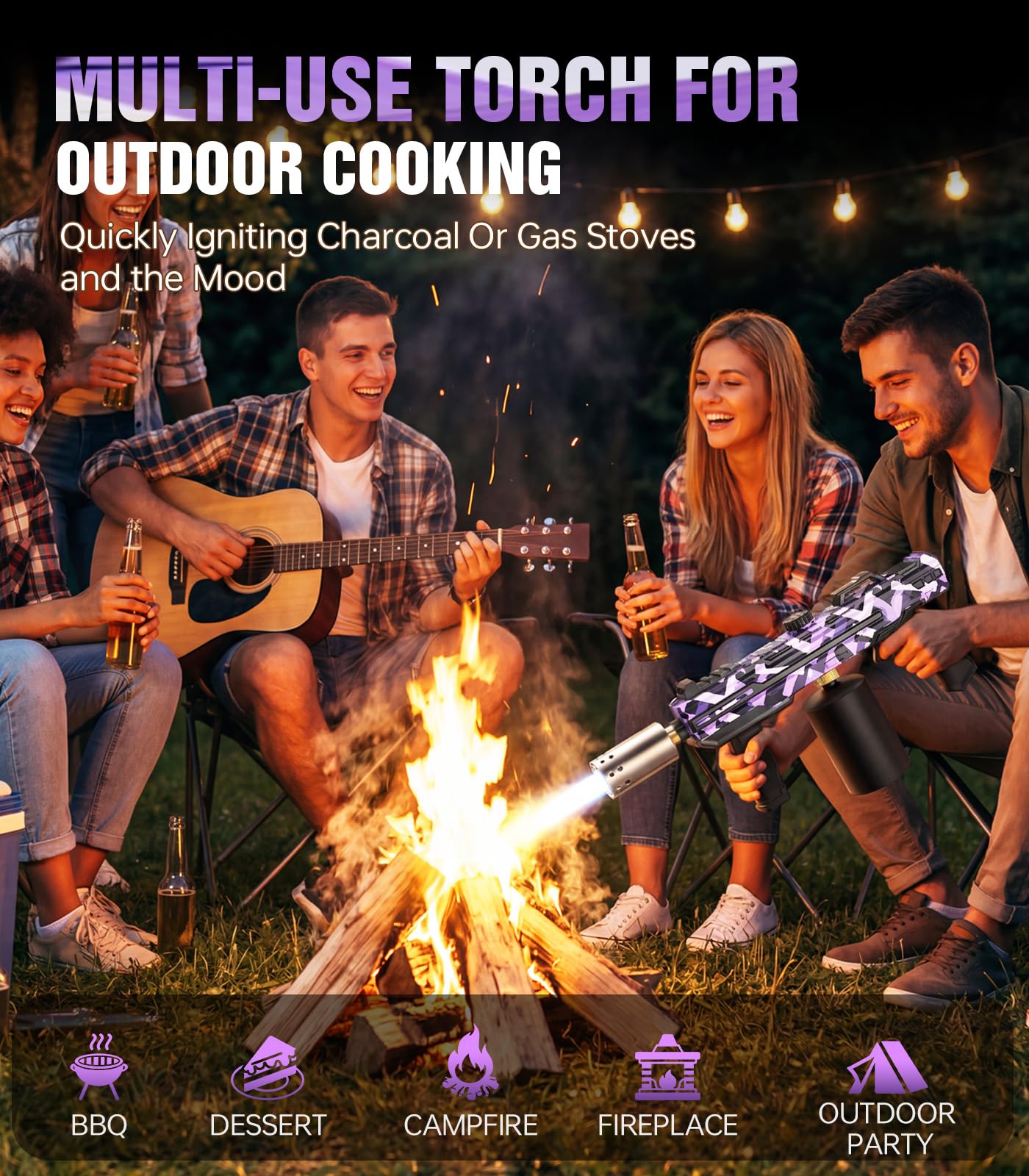 Quemador de flambeo multifuncional, quemador de cocina y hoguera para uso doméstico, quemador de llama ajustable para asar filetes, barbacoa, bricolaje, soldadura, fácil de usar (graffiti)
