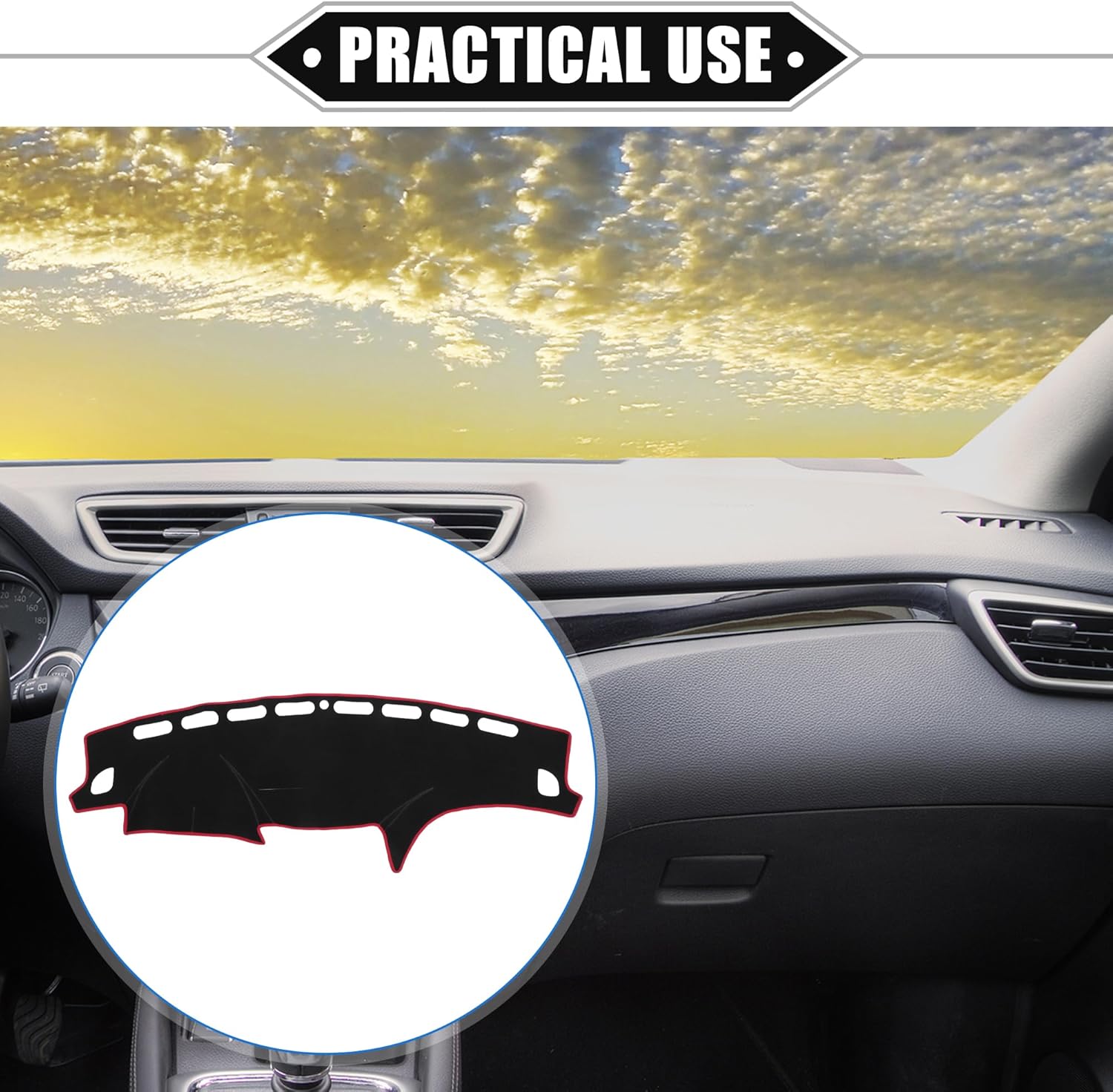 Car Dashboard Cover Mat Compatible for Subaru Impreza 2008-2011, Protective Polyester Black Red Center Console Interior Trim Dash Board Mat