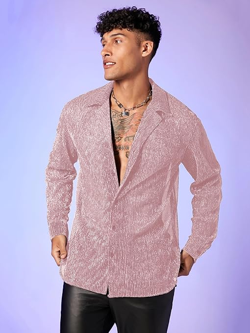 SHEER （SR）DRESS SHIRT うっちー WDIRARA Men's Sheer Mesh T-Shirt See Through Glitter Long