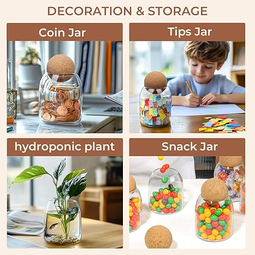 Miniatura 3 de ComSaf Recipiente de almacenamiento de vidrio con bola de corcho, tarro de vidrio pequeño de 16 onzas con tapa de corcho, 1 tarro de caramelo, tarro