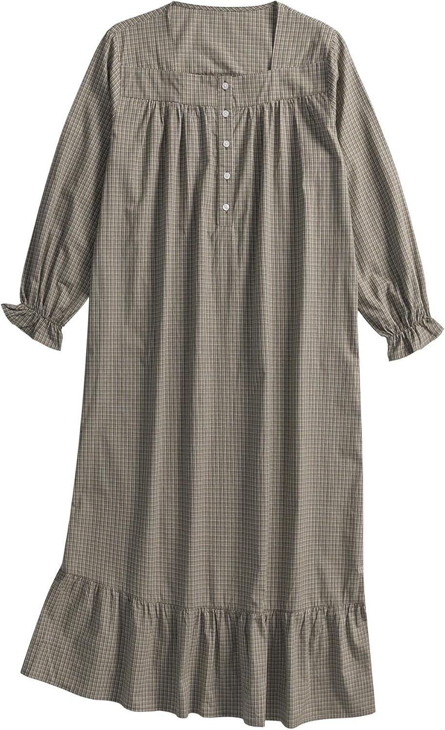 Esenchel Women's Plaid Cotton Nightgown Long Sleeve Full Length Night Gown