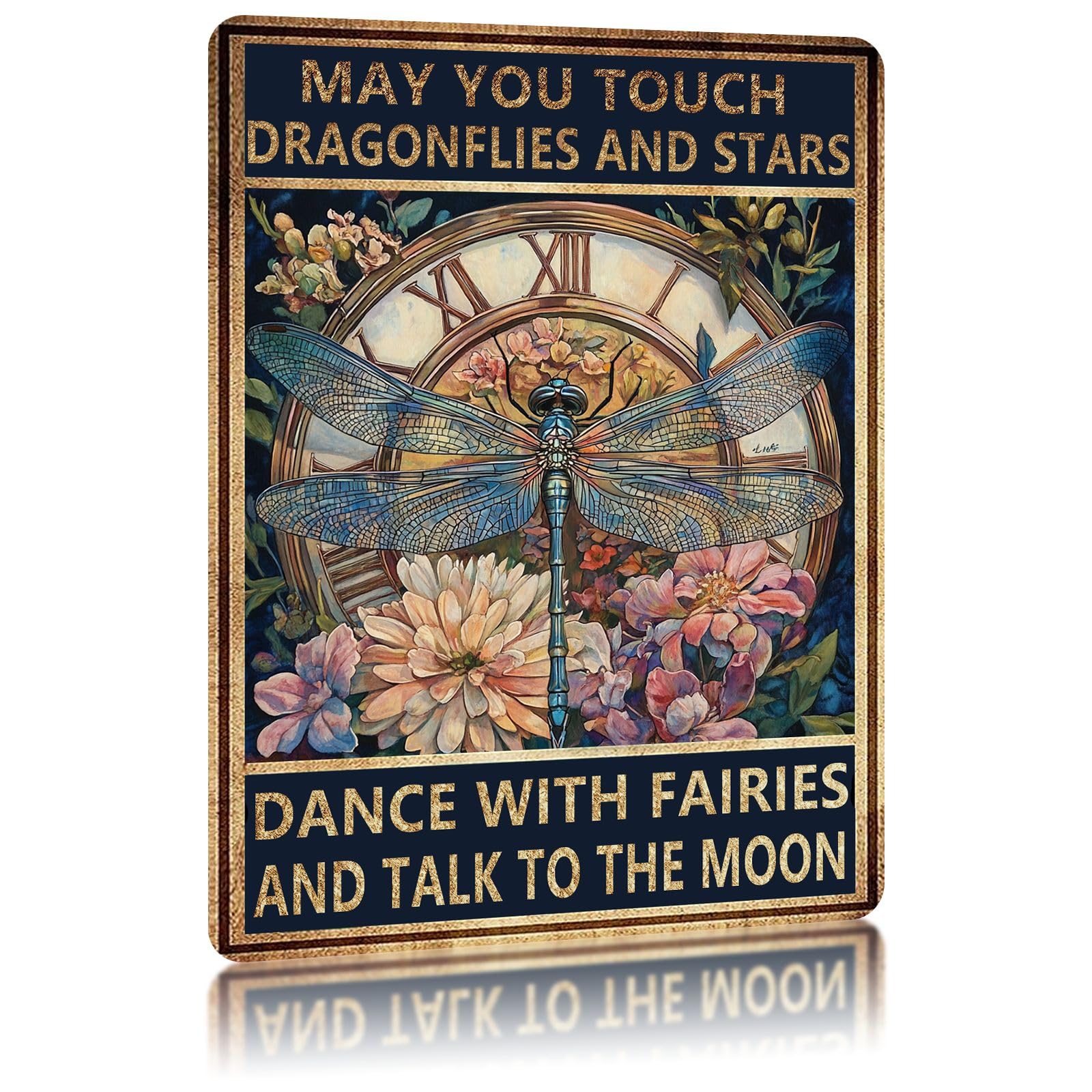 Touch Dragonflies And Stars Tin Sign, 8x12 Inch Garden