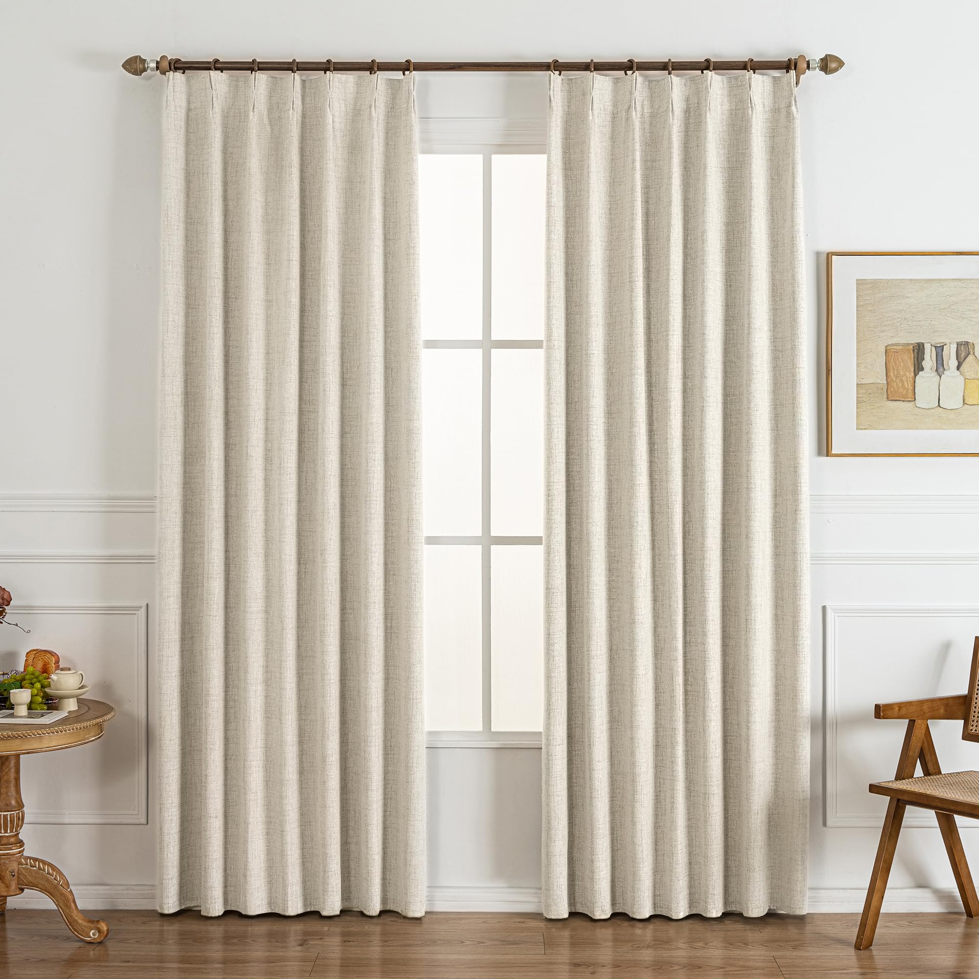 Gleantdeco 96 Inch Long Cream White Pinch Pleated 100% Blackout Curtains & Drapes,Bedroom Livingroom Farmhouse Beige Curtains 2 Panel Sets,Room