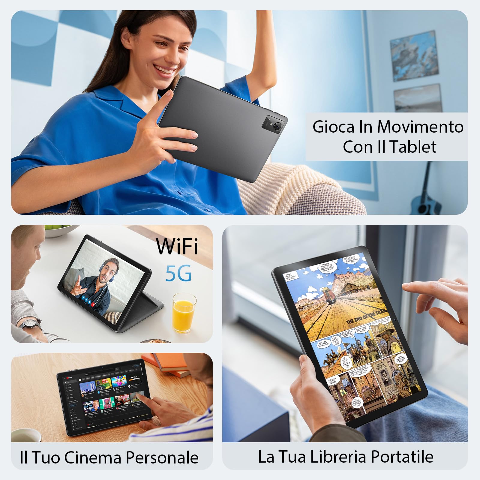 Tablet 10 Pollici, Tablet Android 15 con Cover, Unisoc T30 Quad-Core, 18 GB RAM + 128 GB ROM + 1 TB TF, Display HD IPS 1280x800, Fotocamera Doppia 5MP + 8MP, 6000 mAh, WiFi 6, BT 5.0, GPS (Nero)