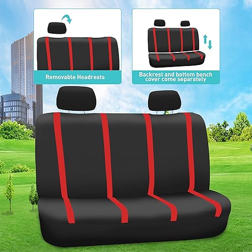 Miniatura 6 de FH Group FB032114 - Juego completo de fundas para asientos de coche con paño plano Funda de silicón para volante, color negro sólido, se adapta a la