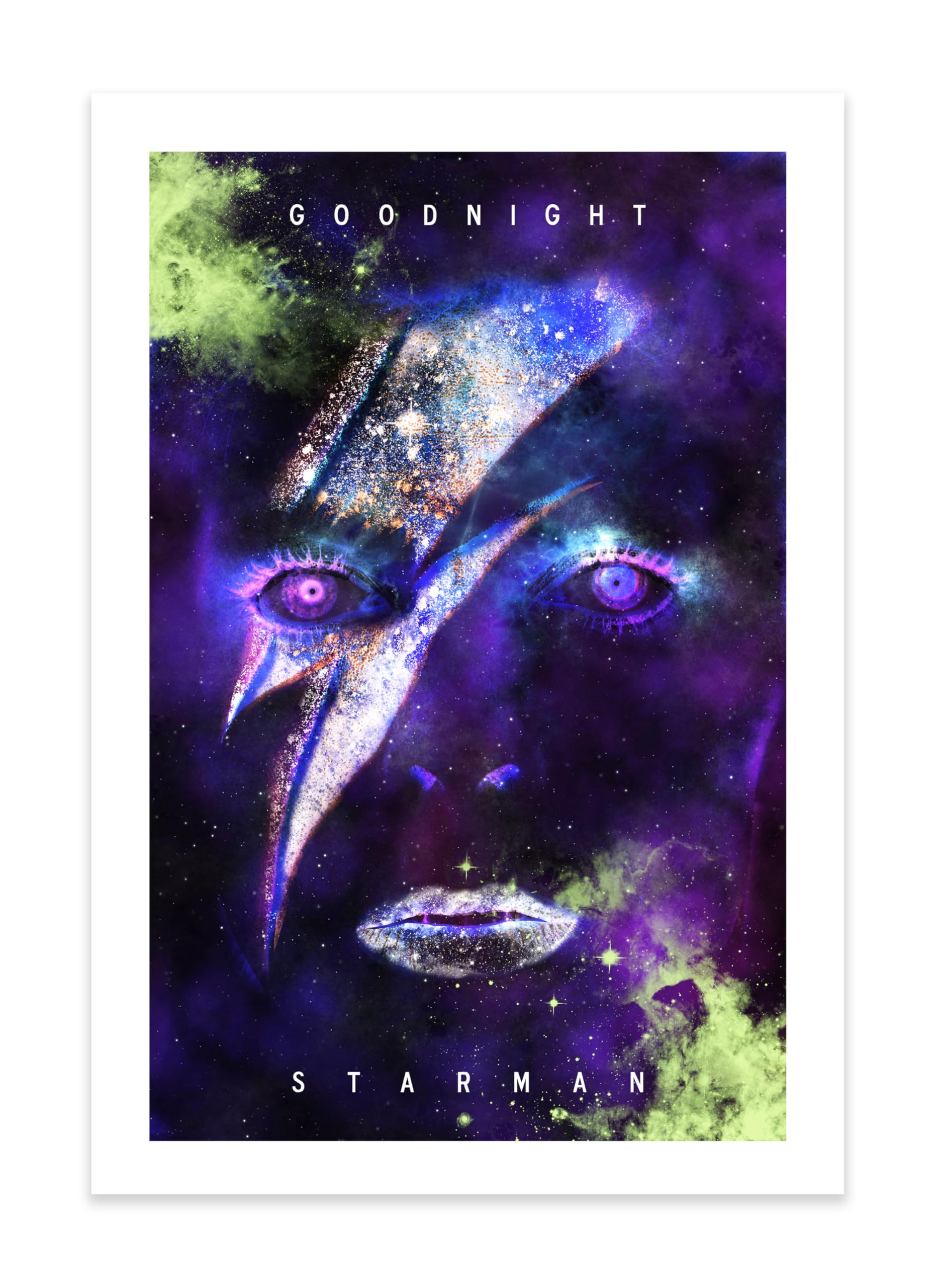 David Bowie Tribute Art Print – ‘Goodnight Starman’ 13×19 Handmade Poster Featuring Ziggy Stardust & The Thin White Duke – Memorial Wall Decor for Music Lovers & Art Collectors