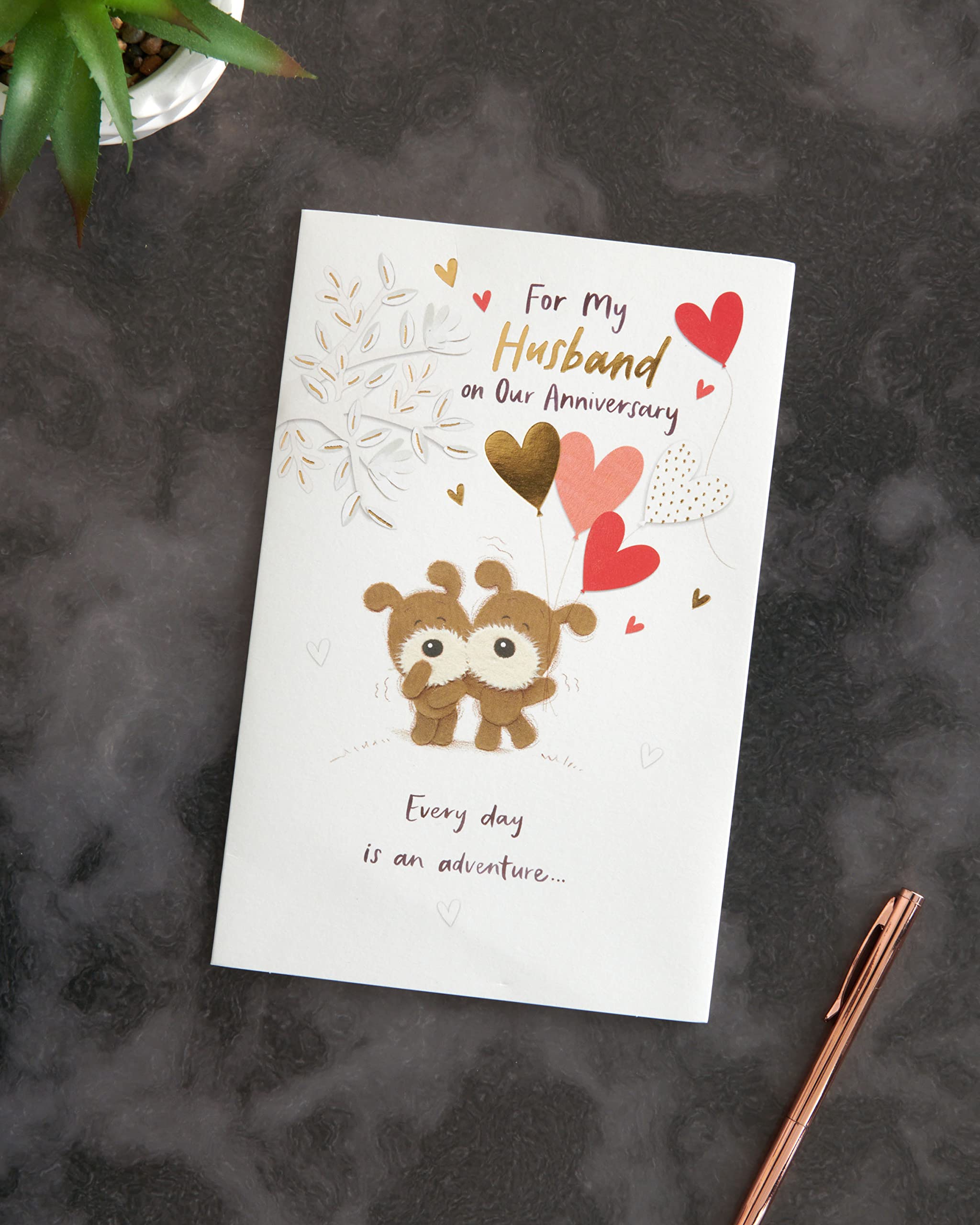 UK Greetings Wedding Anniversary Card for Husband - Lovely Design, Multi, 149 mm x 229 mm - Image 3