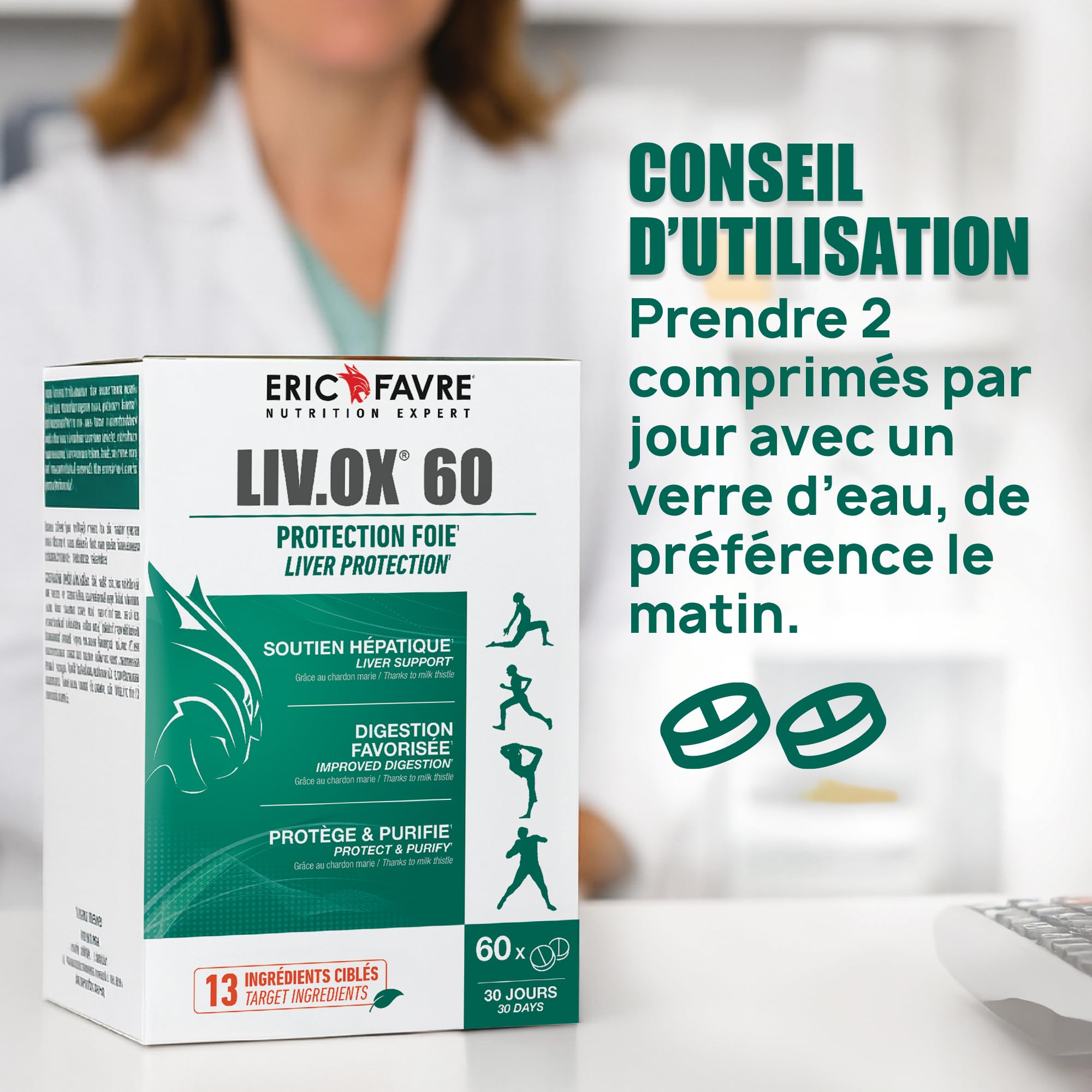 DETOX FOIE LIV.OX® 60 - Détoxifiant Foie, Soutien Hépatique, Stimule la Production de Bile - Chardon Marie Foie Detox, Millepertuis - Lot de 2 - Programme 60J Efficace - Eric Favre
