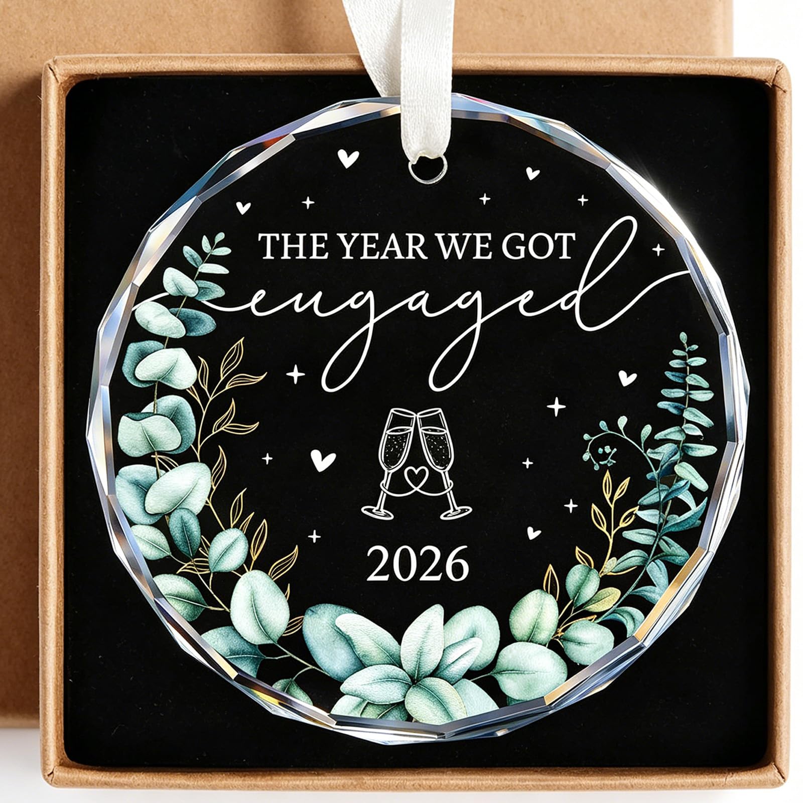 Engagement Gifts for Couples-Crystal Glass 2026 Engagement Ornaments “The Year We Got Married” Engaged Gifts for Women,Wedding Ideal for Decorating Christmas Trees