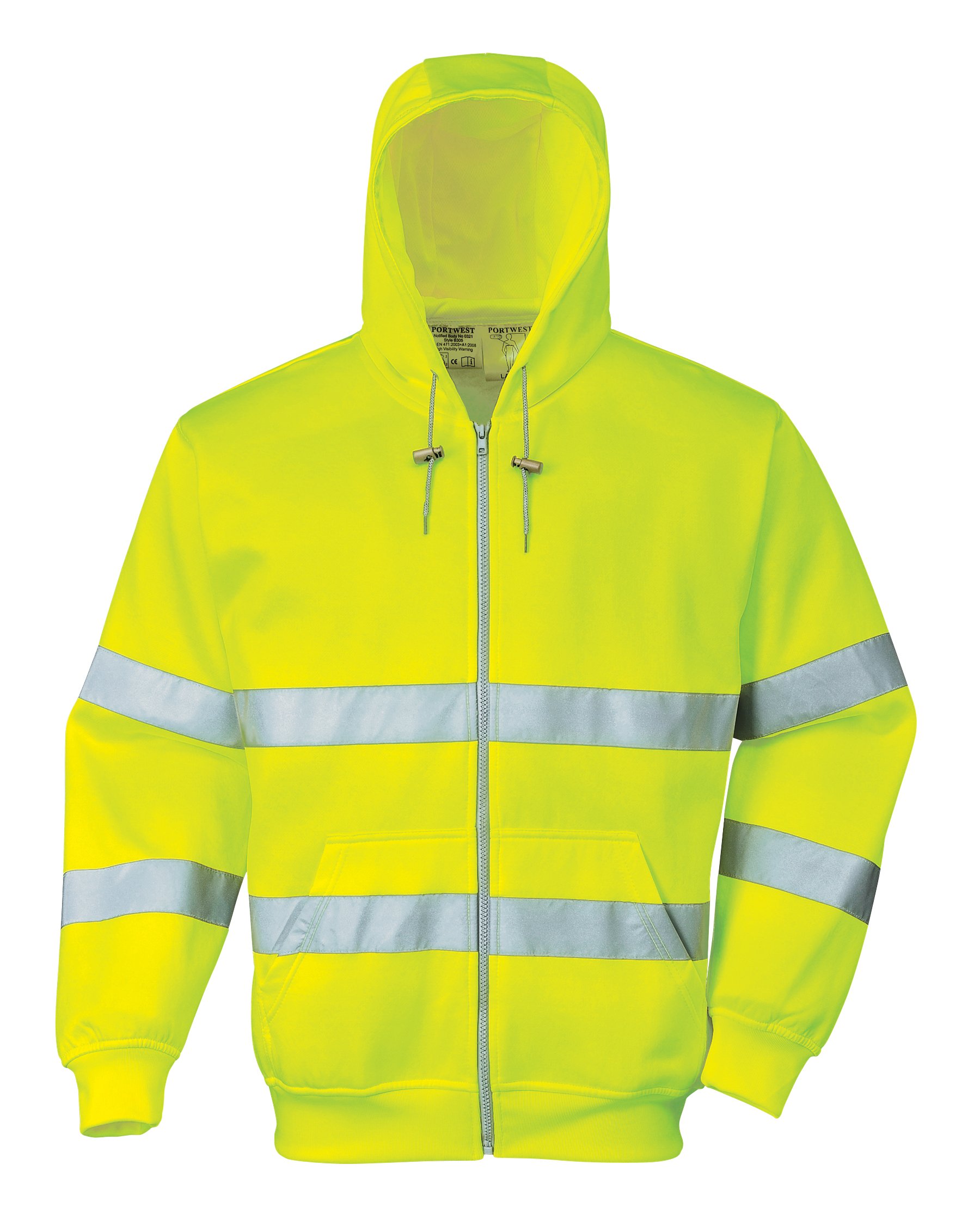 Portwest Sudadera De Alta Visibilidad Con Capucha Y Cremallera Frontal, Tamaño: M, Color: Amarillo, B305YERM