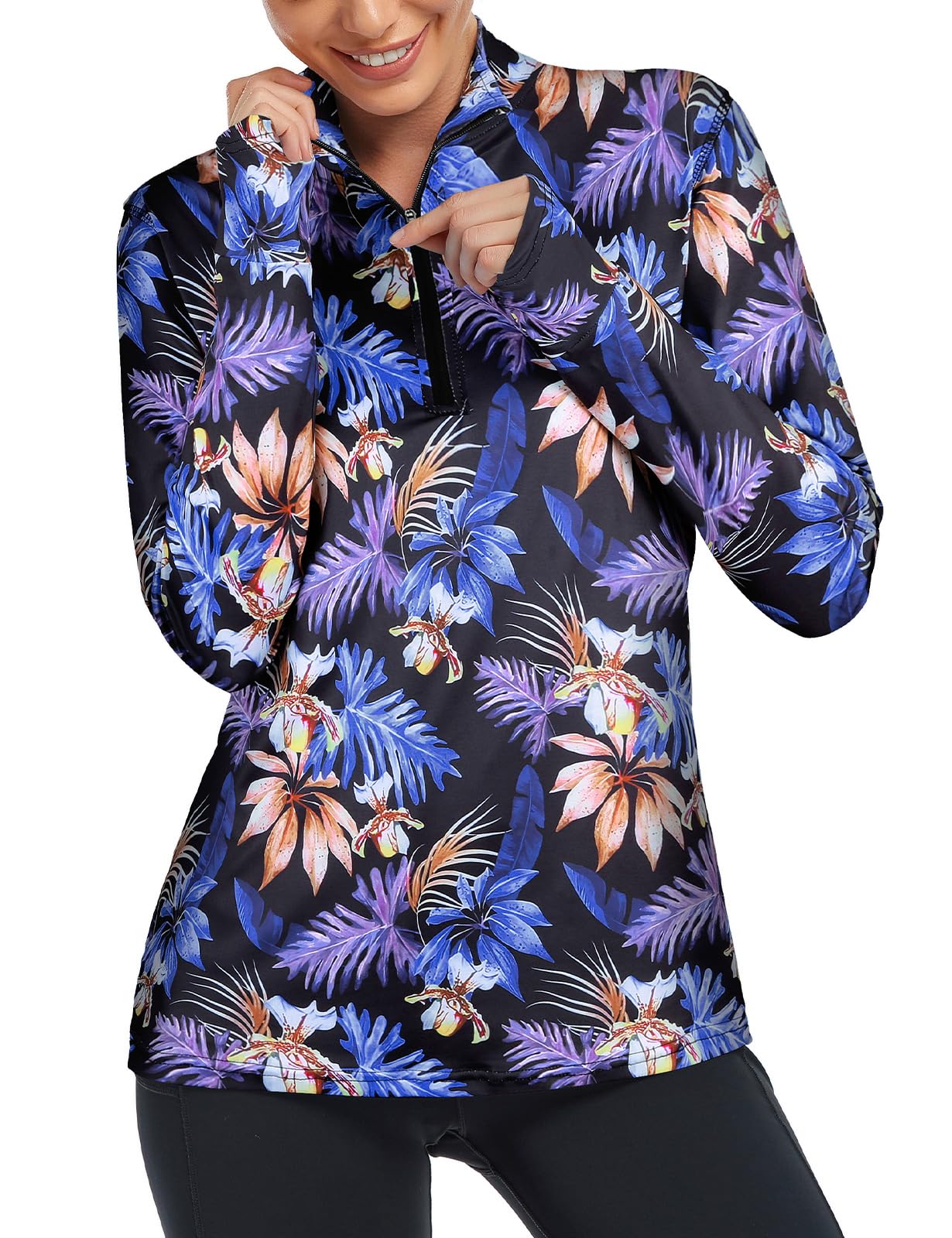 Tanst Sky Womens Golf Shirts Long Sleeve Athletic Quarter Zip Pullover Sun Protection Running Hiking Tops